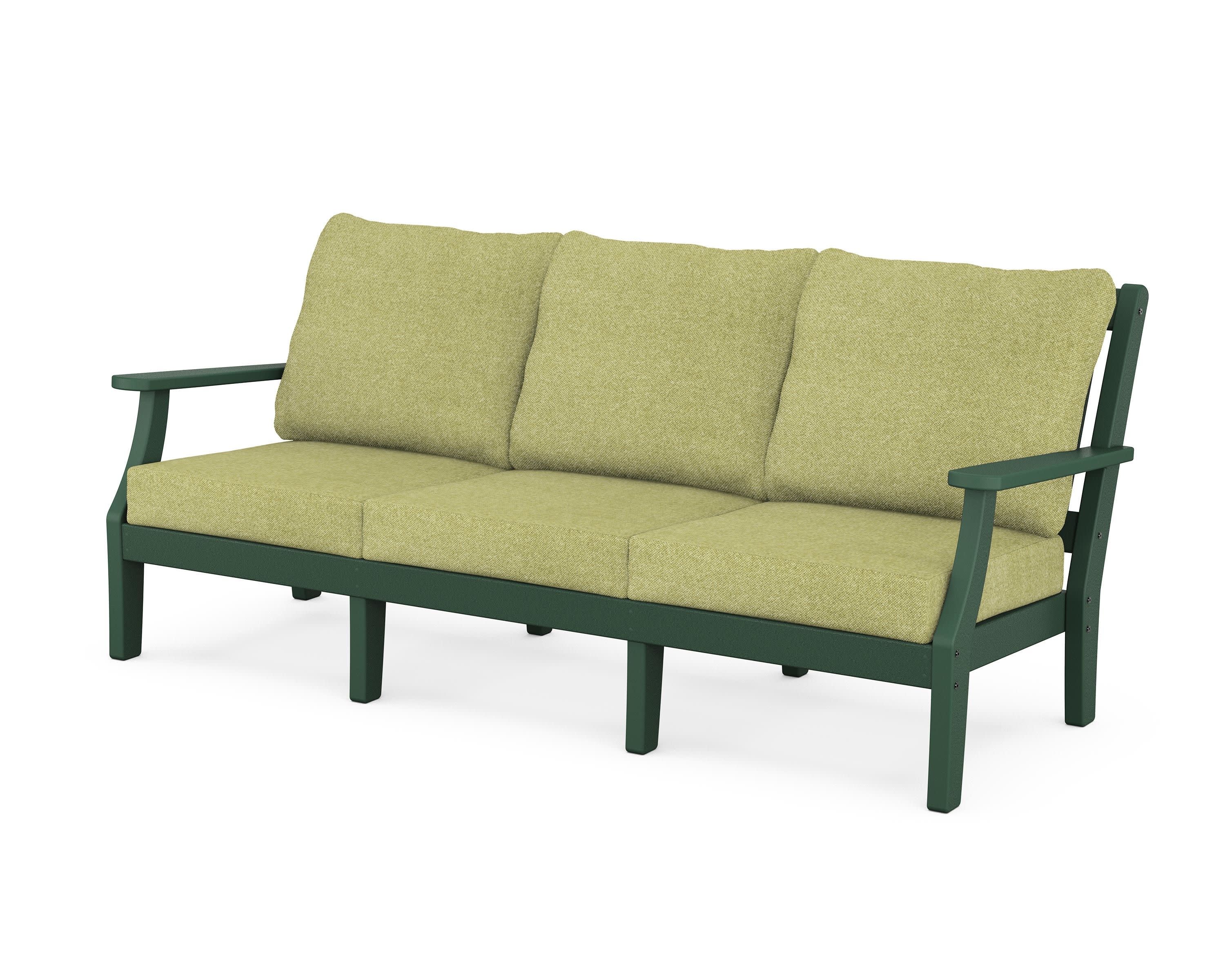 Chinoiserie Deep Seating Sofa in Green / Chartreuse Boucle