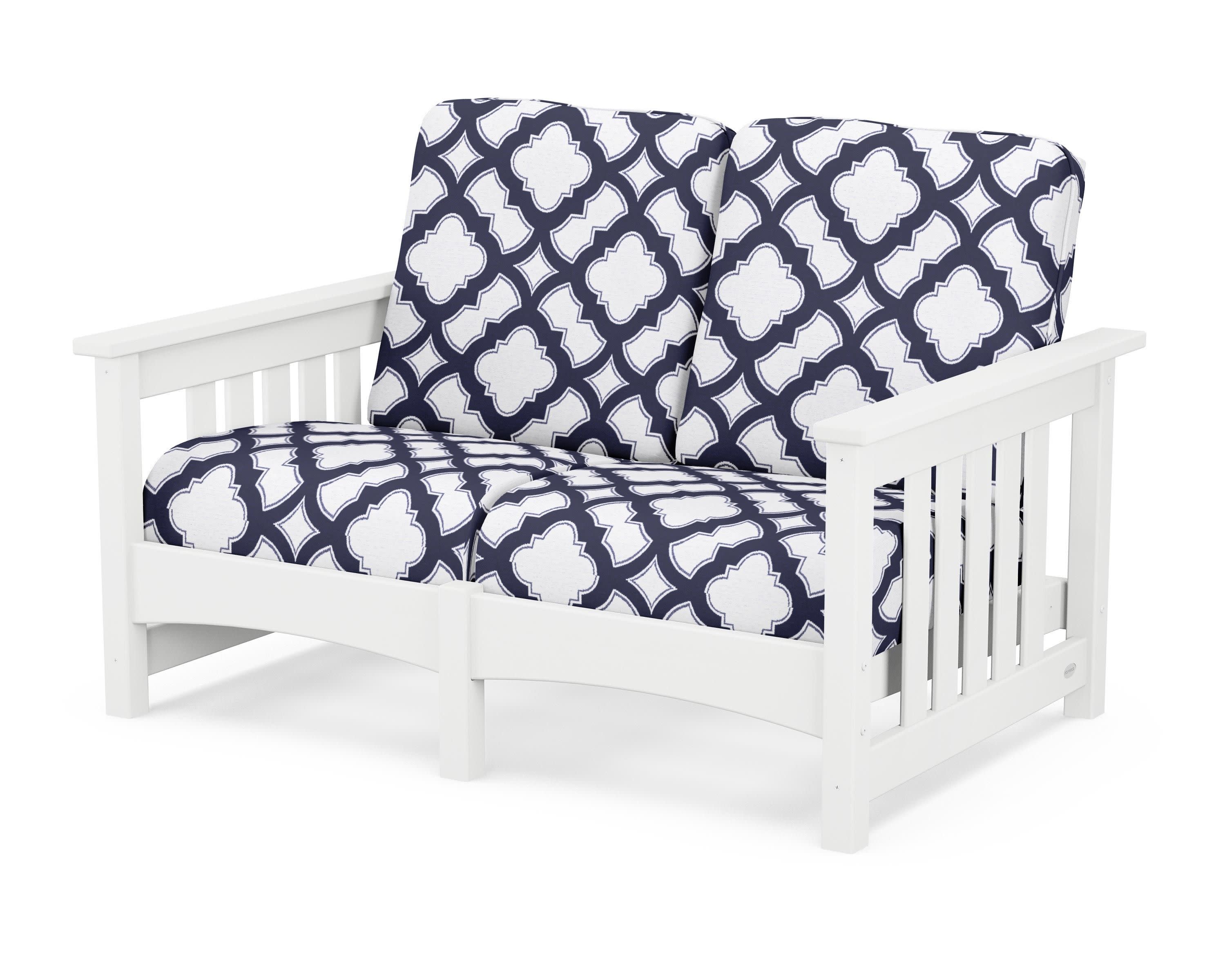 Club Mission Loveseat in White / Trellis Navy