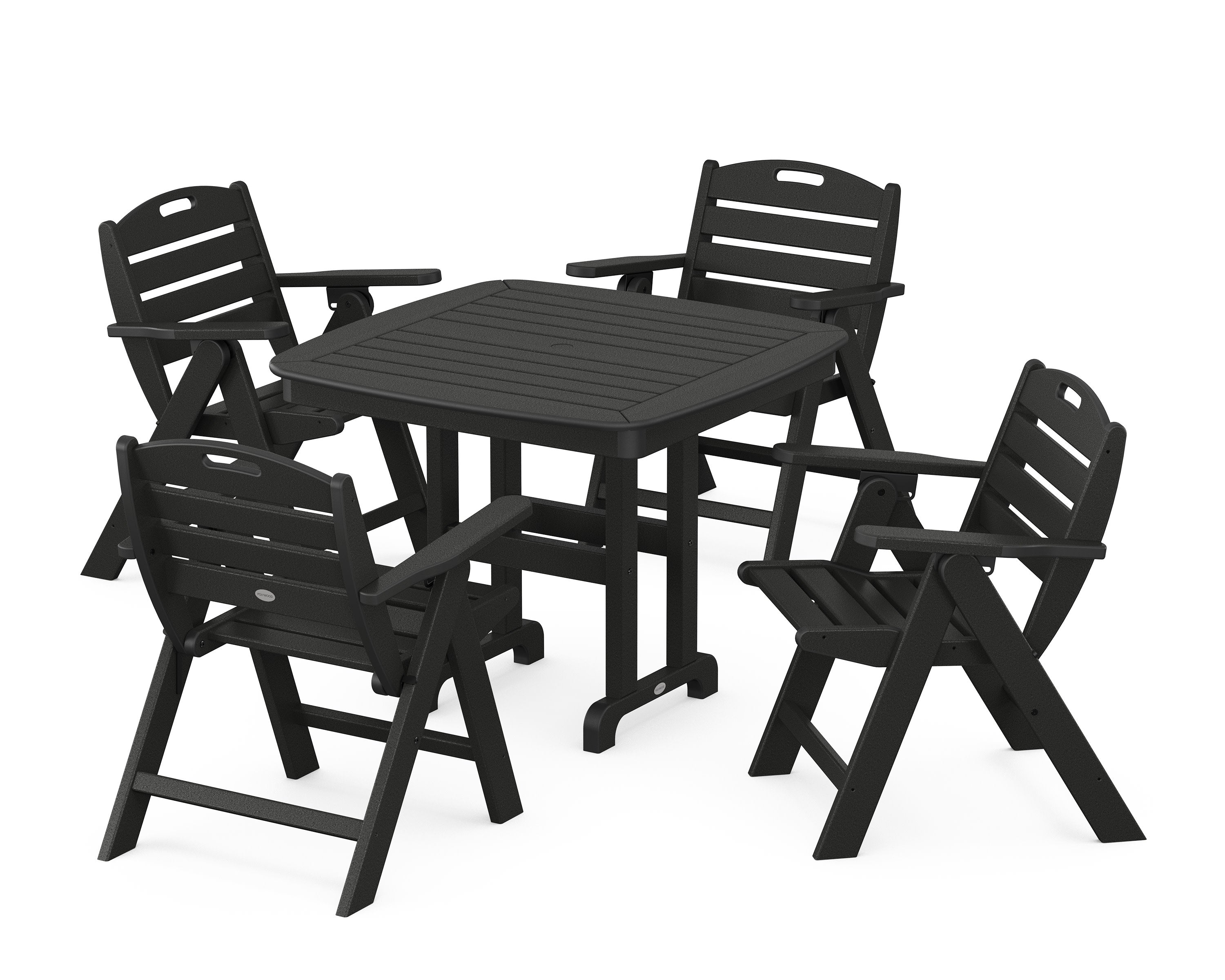 Nautical Folding Lowback Chair 5-Piece Dining Set in Black