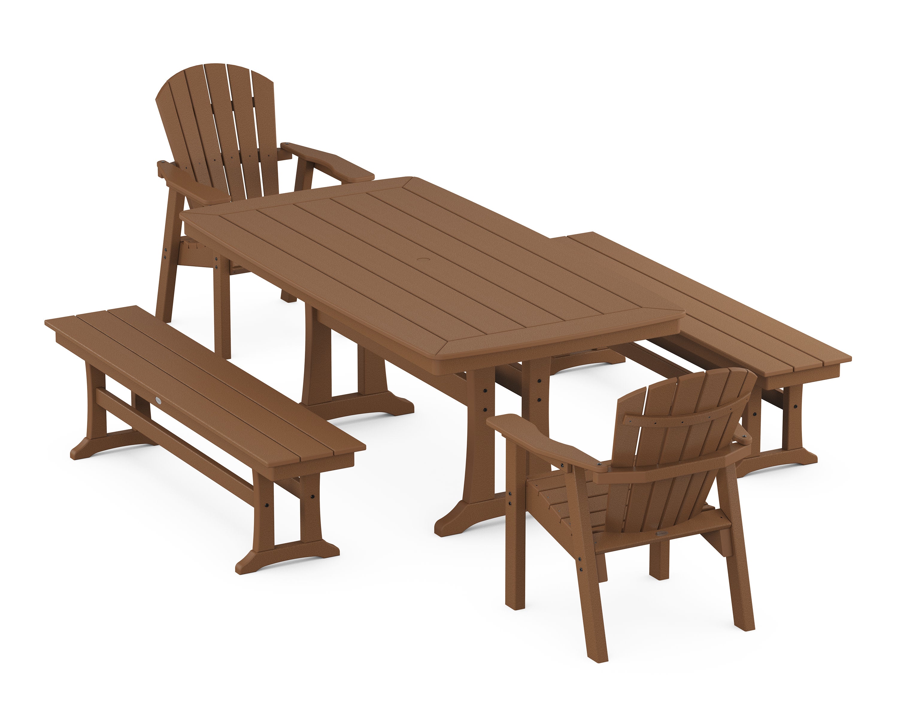 Seashell 5-Piece Dining Set with Trestle Legs in Teak
