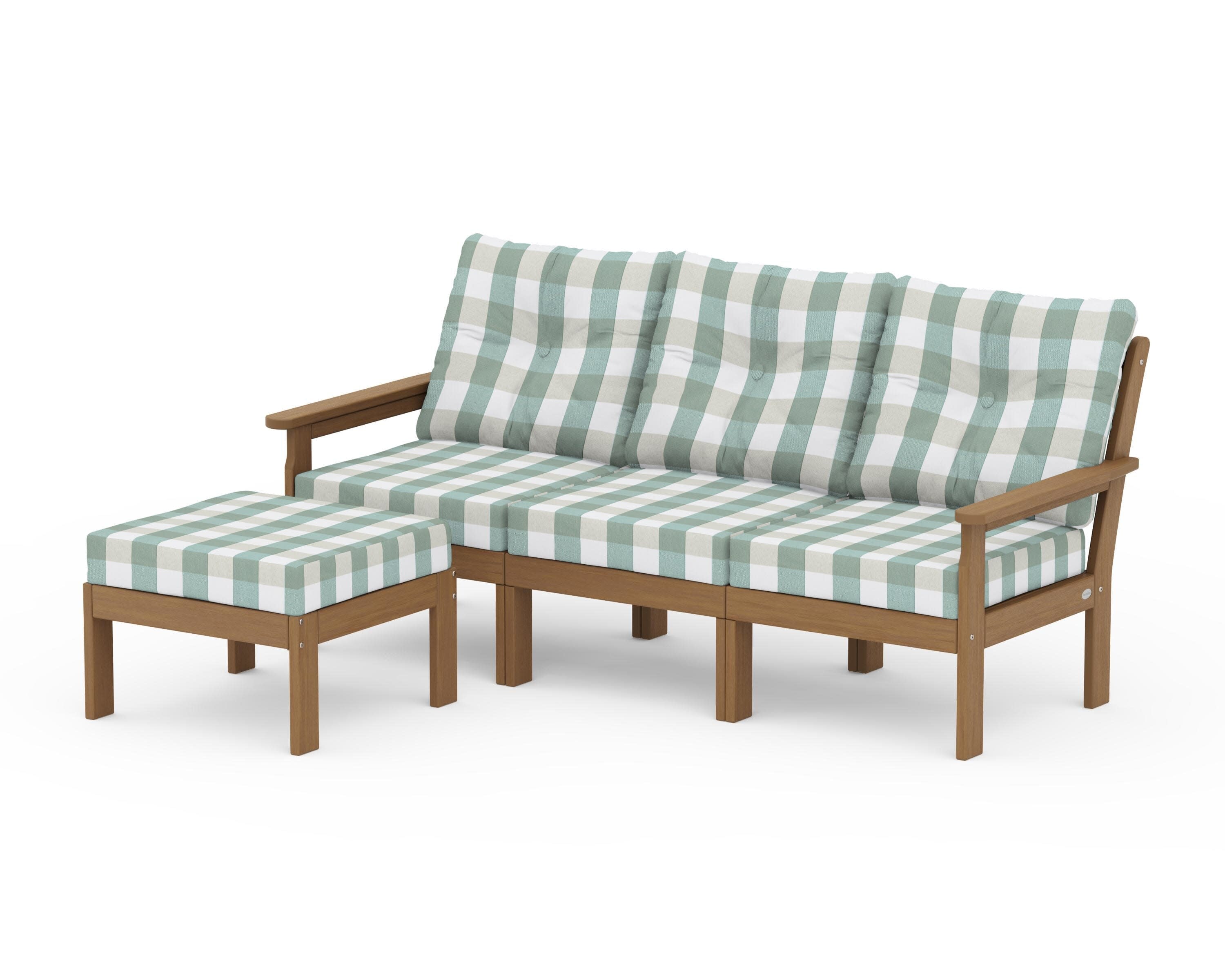 Vineyard 4-Piece Sectional with Ottoman in Natural / Buffalo Plaid Glacier Spa
