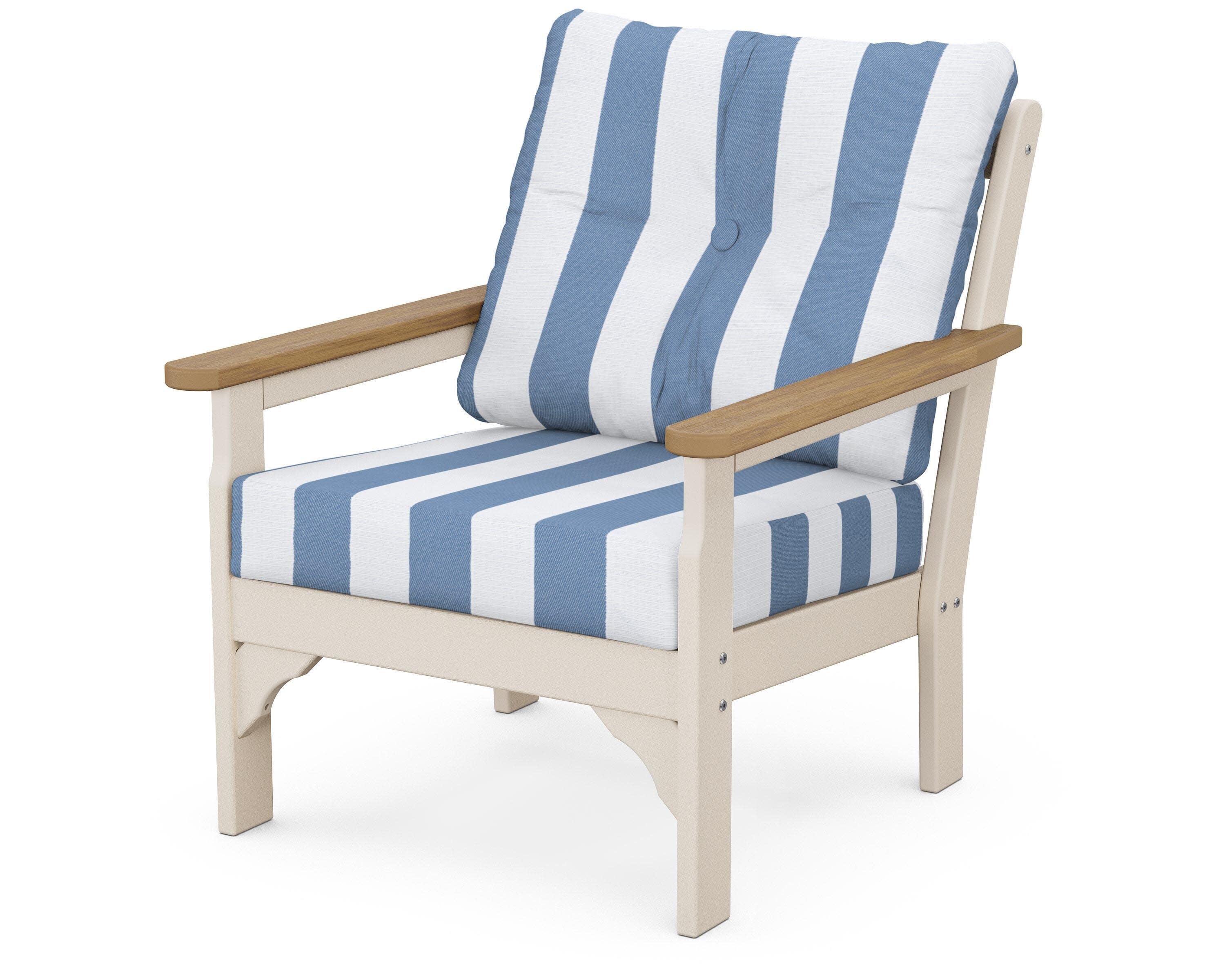 Vineyard Deep Seating Chair in Sand / Natural / Cabana Stripe Sky Blue