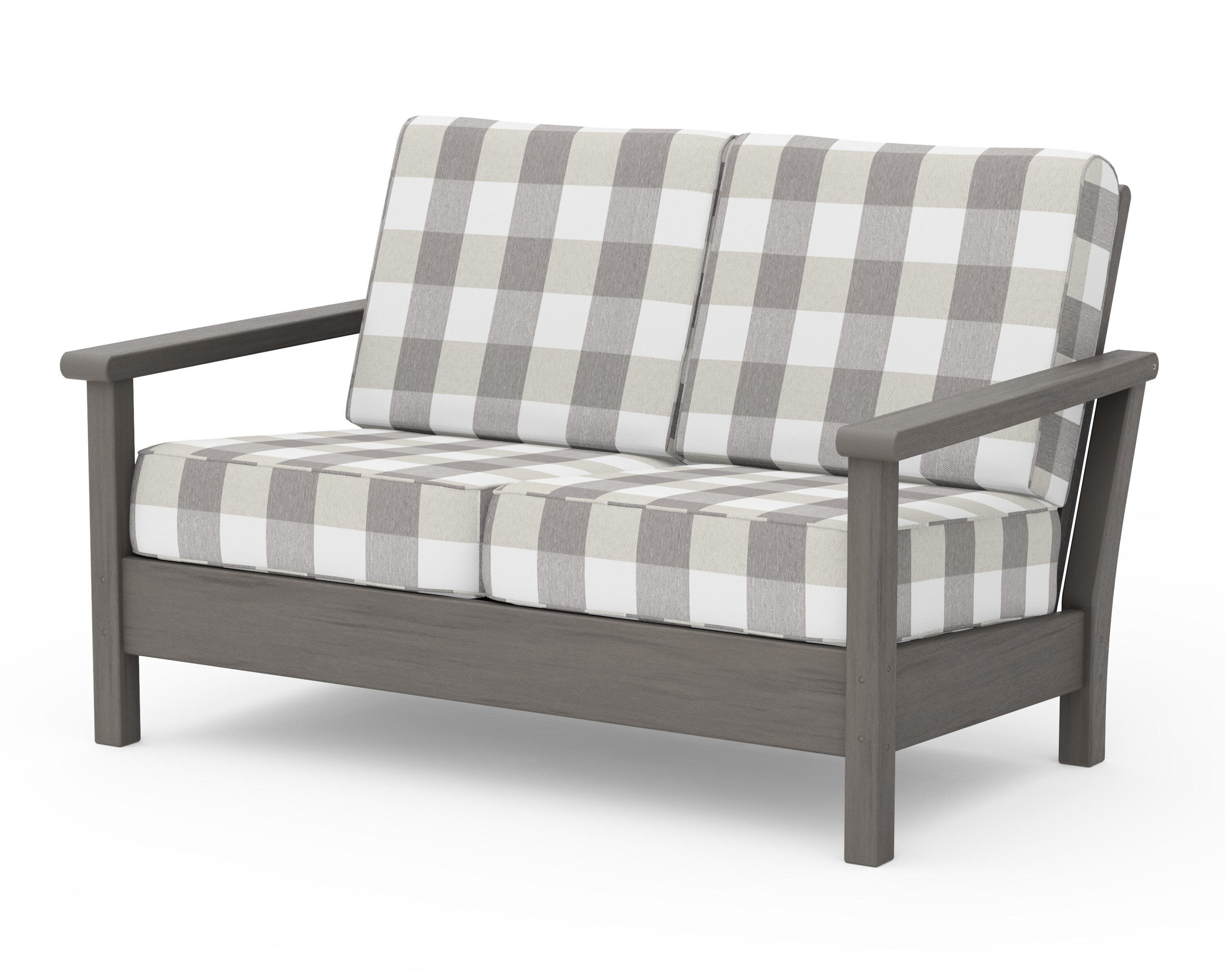 Harbour Deep Seating Loveseat in Driftwood / Buffalo Plaid Grey Mist