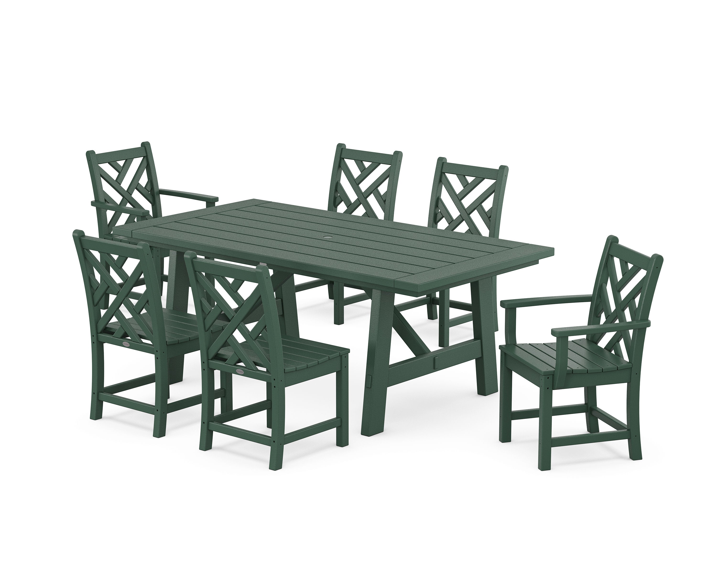 Chippendale 7-Piece Rustic Farmhouse Dining Set in Green
