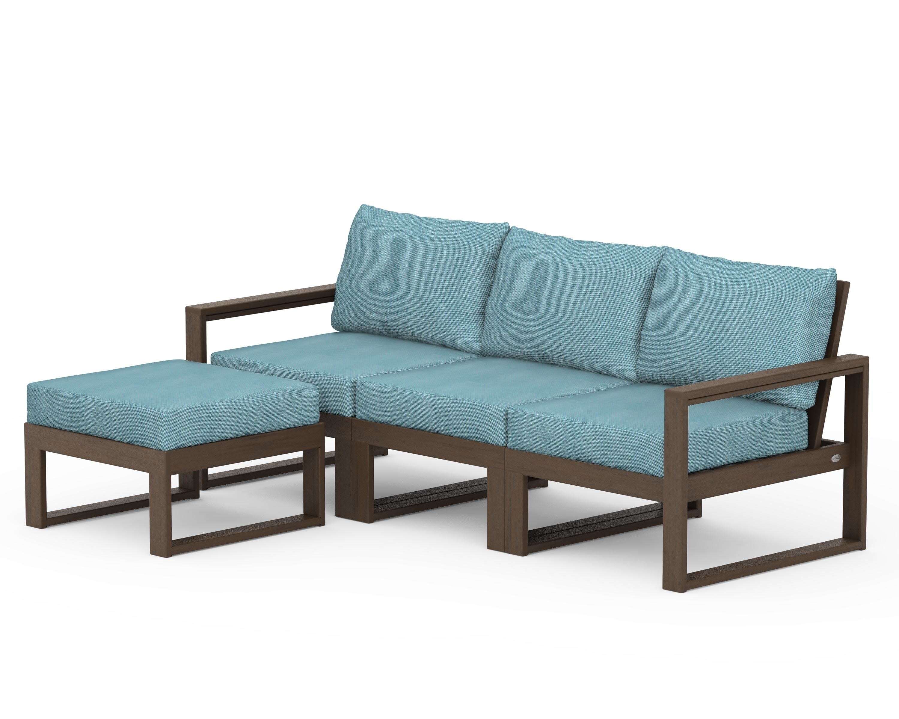 EDGE 4-Piece Modular Deep Seating Set with Ottoman in Kona / Lattice Sky Blue