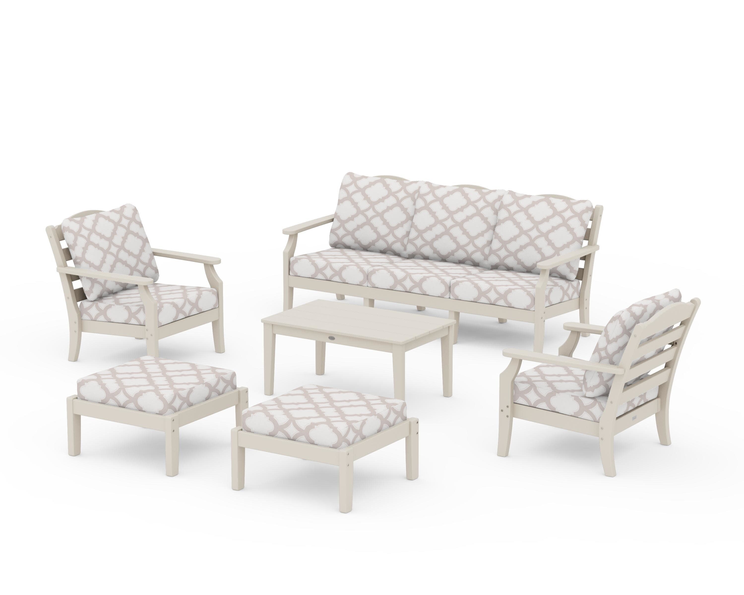 Savannah 6-Piece Lounge Sofa Set in Sand / Trellis Dune Burlap