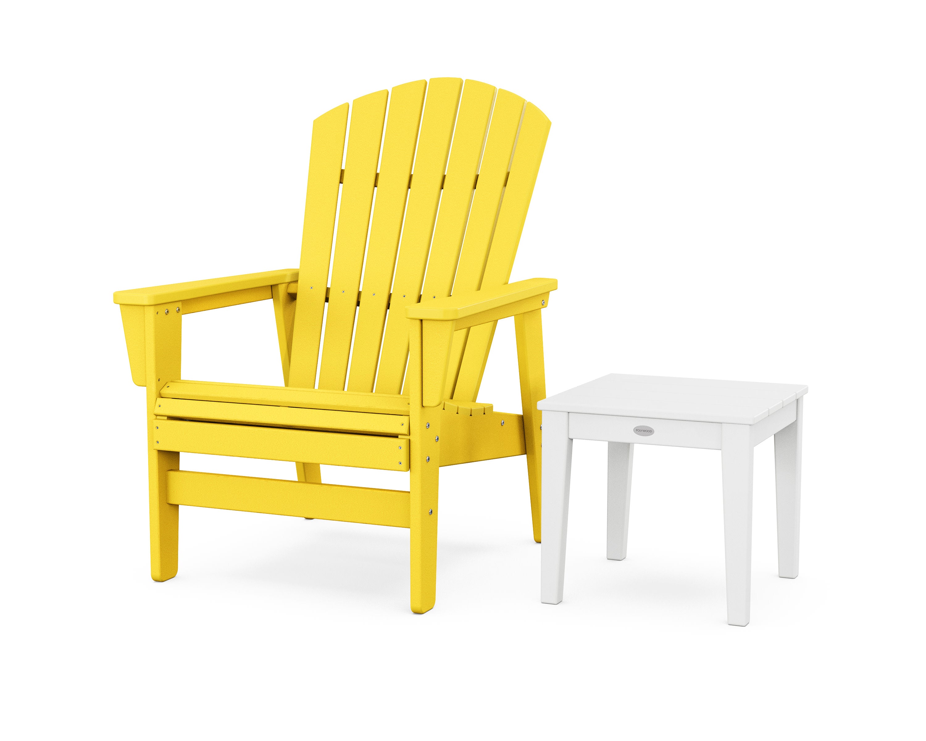 Nautical Grand Upright Adirondack Chair with Side Table in Lemon / White