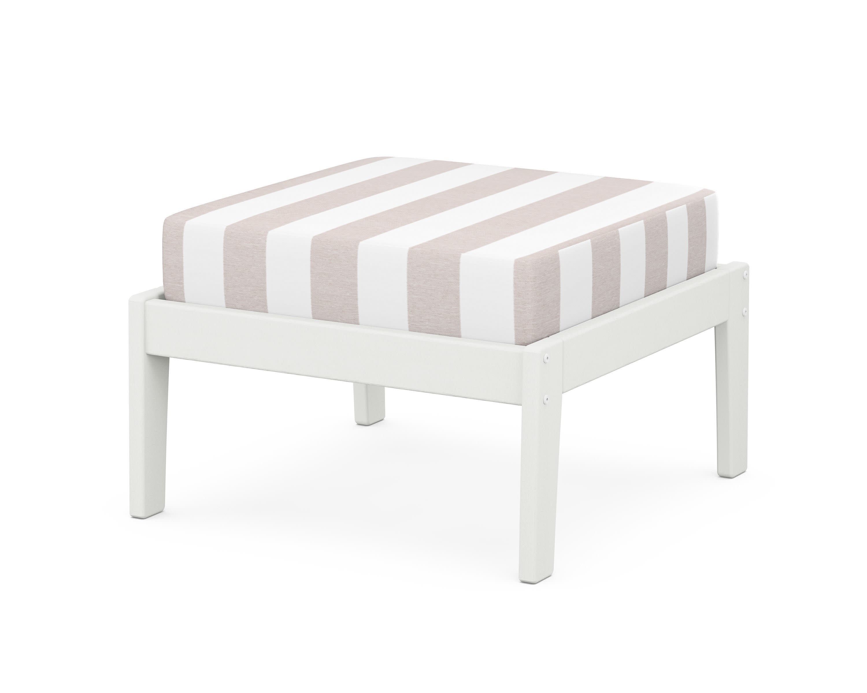 Deep Seating Ottoman in Vintage White / Cabana Stripe Dune Burlap