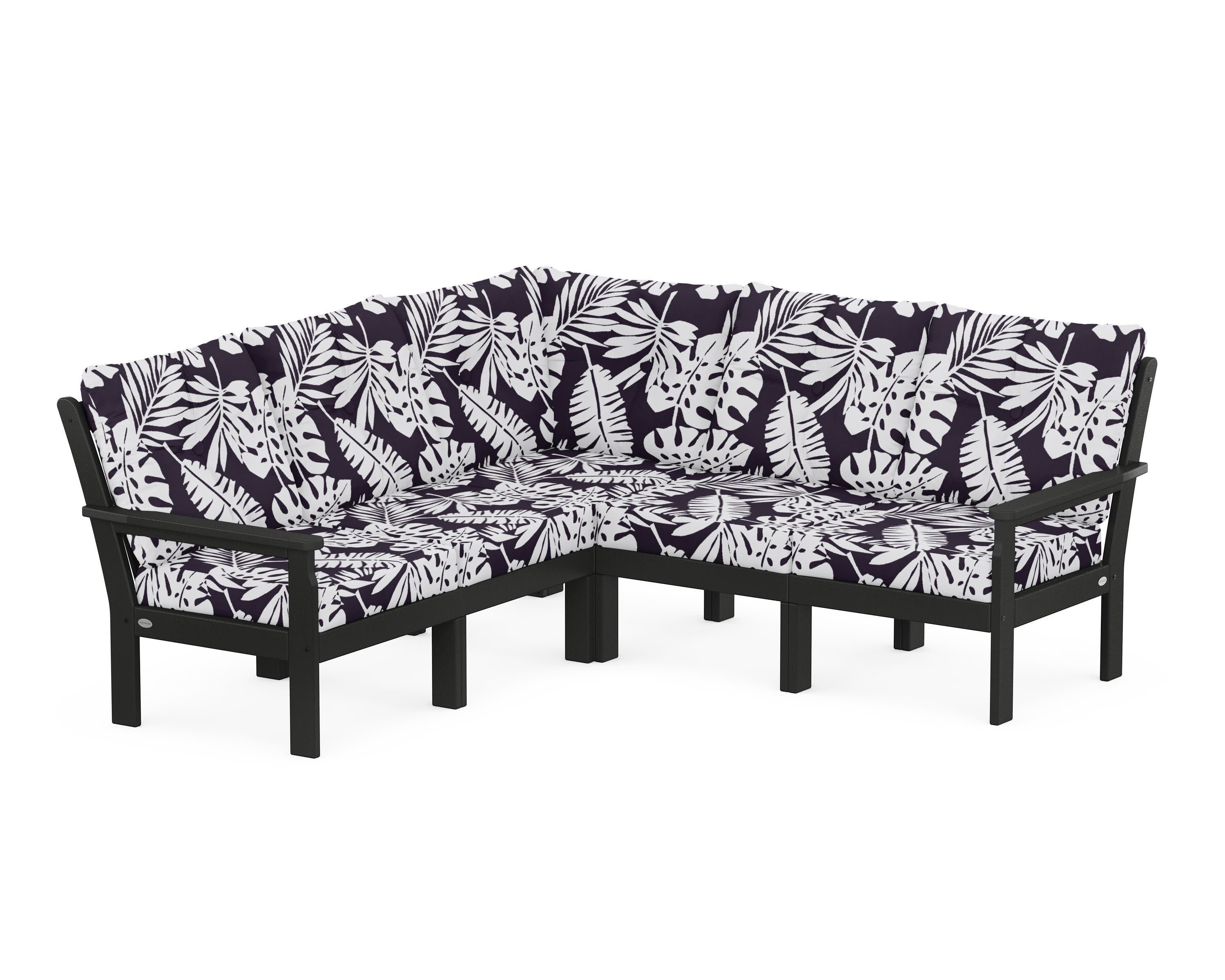 Vineyard 5-Piece Sectional in Black / Leaf Navy