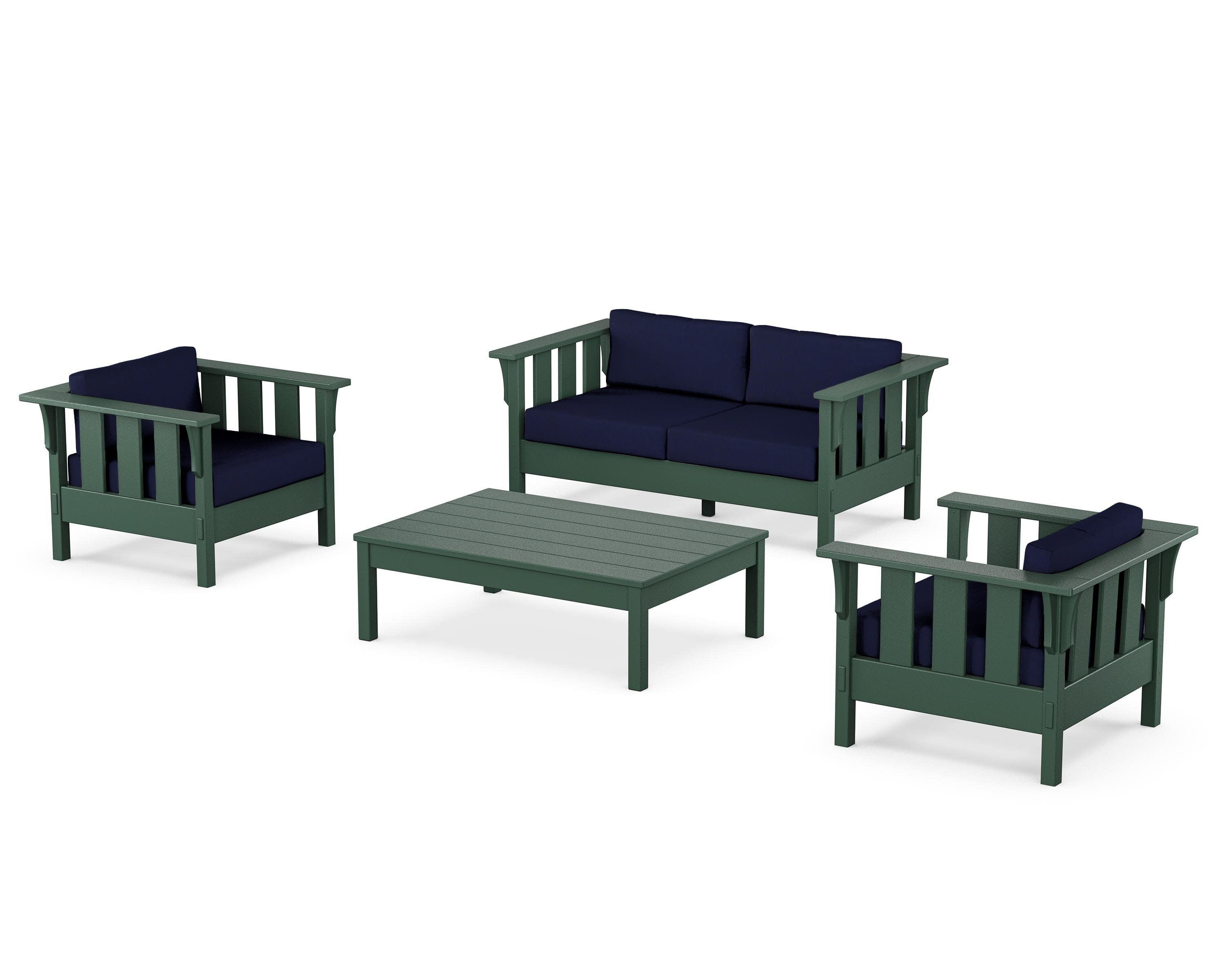 Acadia 4-Piece Deep Seating Set with Loveseat in Green / Navy