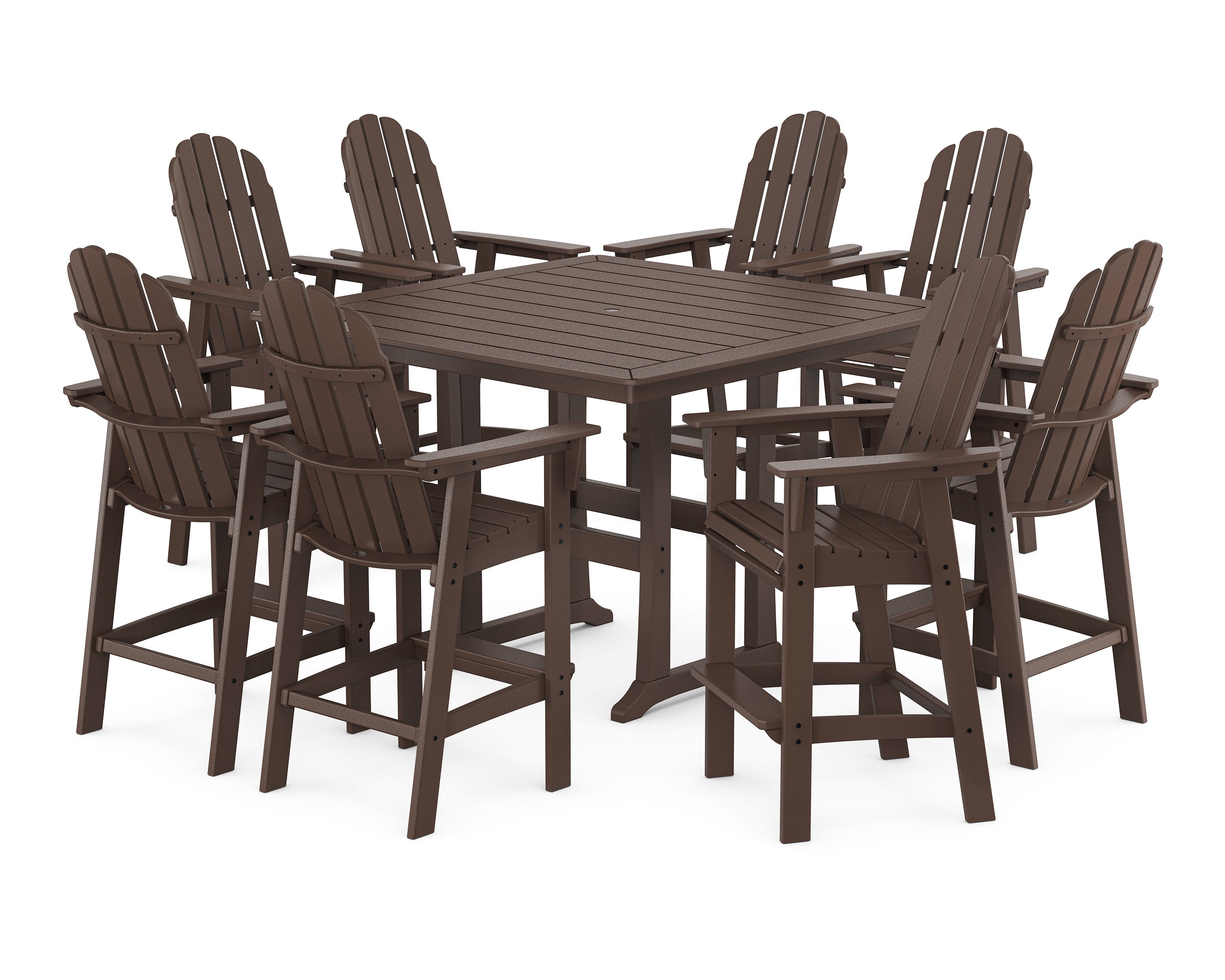 Vineyard Curveback Adirondack 9-Piece Trestle Bar Set in Mahogany