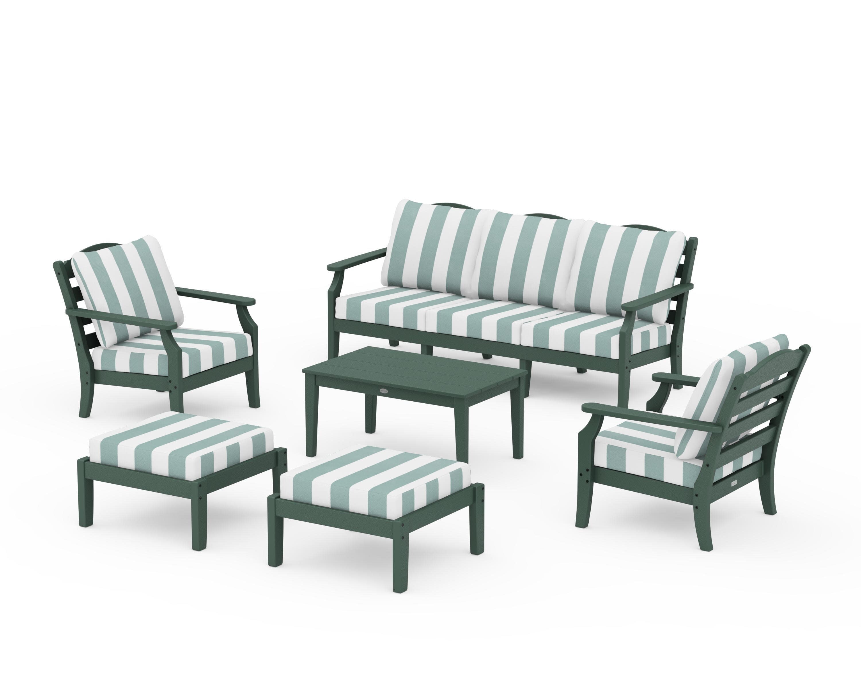 Savannah 6-Piece Lounge Sofa Set in Green / Cabana Stripe Glacier Spa