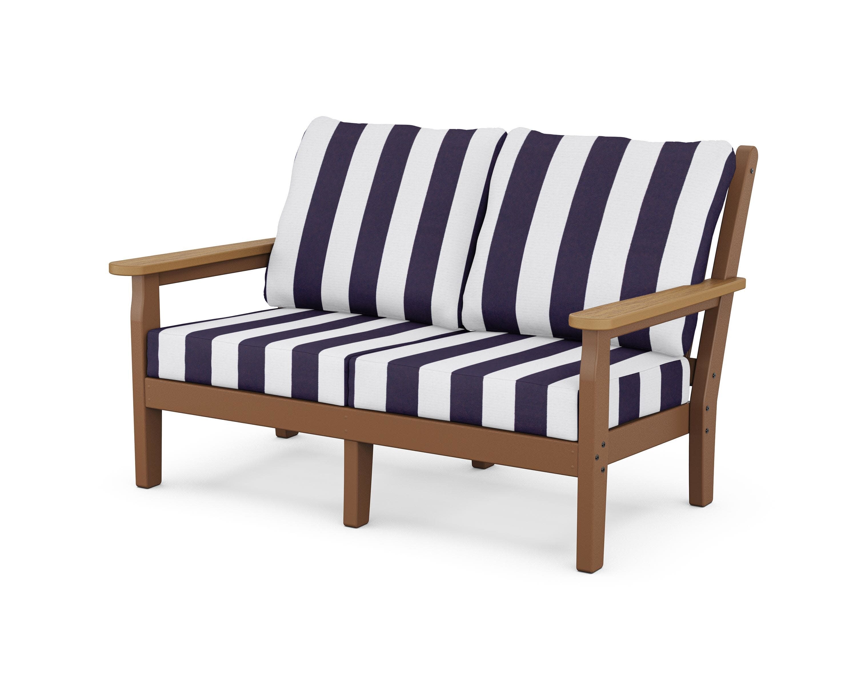 Chippendale Deep Seating Loveseat in Teak / Natural / Cabana Stripe Navy