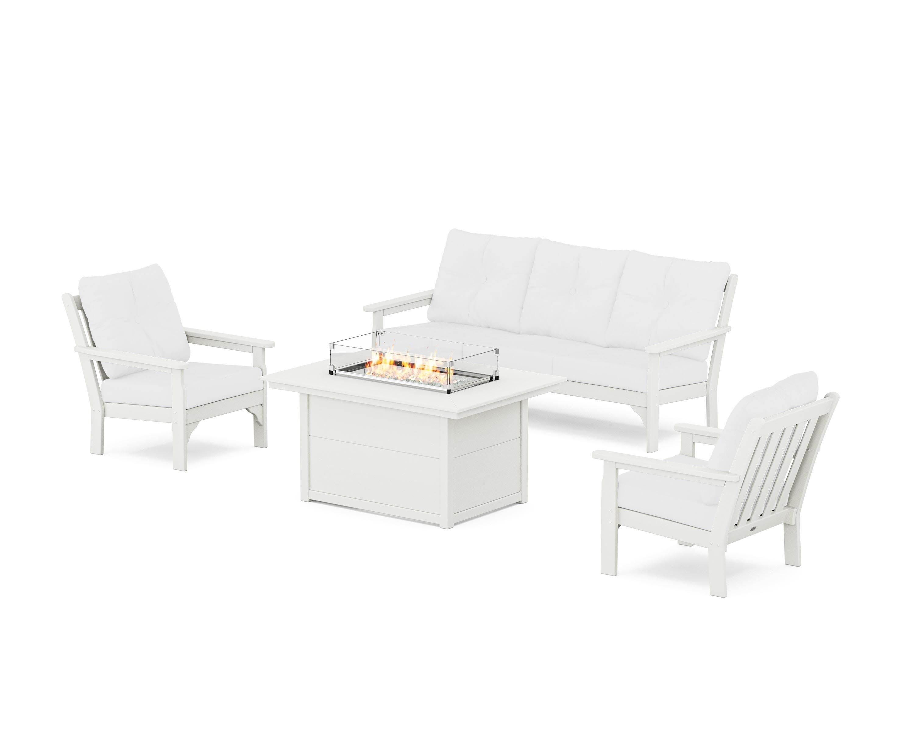 Vineyard Deep Seating Fire Pit Table Set in Vintage White / Natural