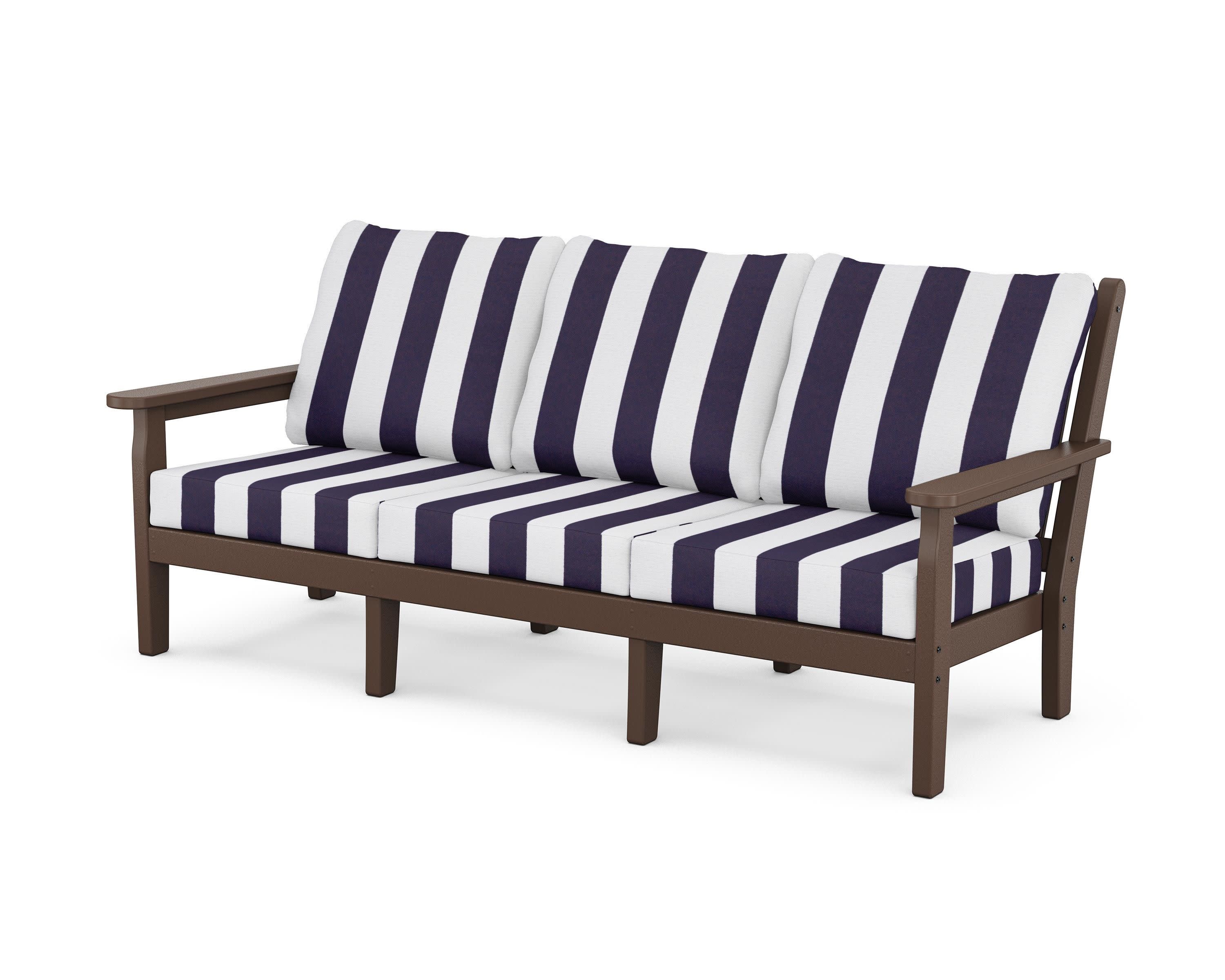 Chippendale Deep Seating Sofa in Mahogany / Cabana Stripe Navy