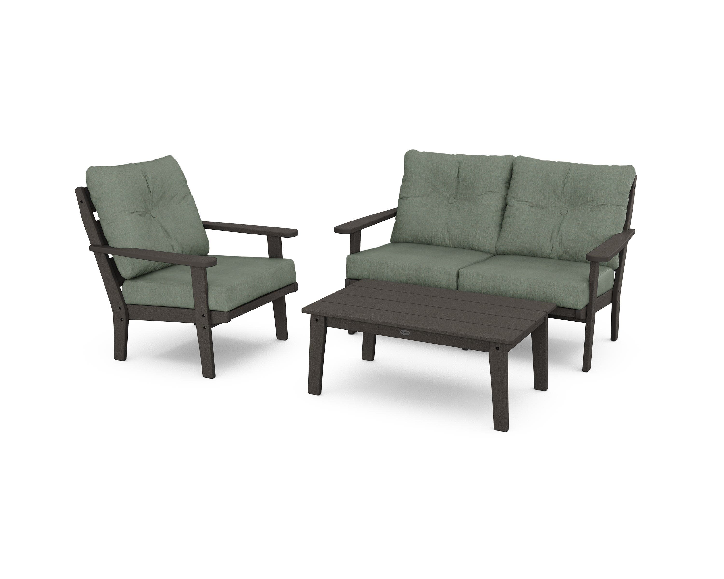 Lakeside 3-Piece Deep Seating Set in Vintage Coffee / Cast Sage