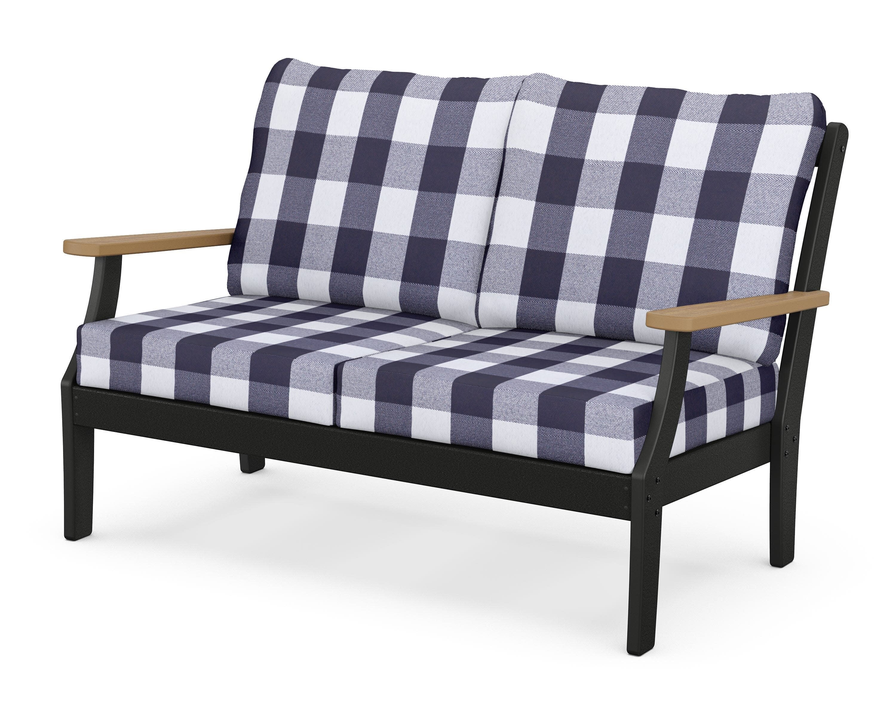 Braxton Deep Seating Loveseat in Black / Natural / Buffalo Plaid Navy