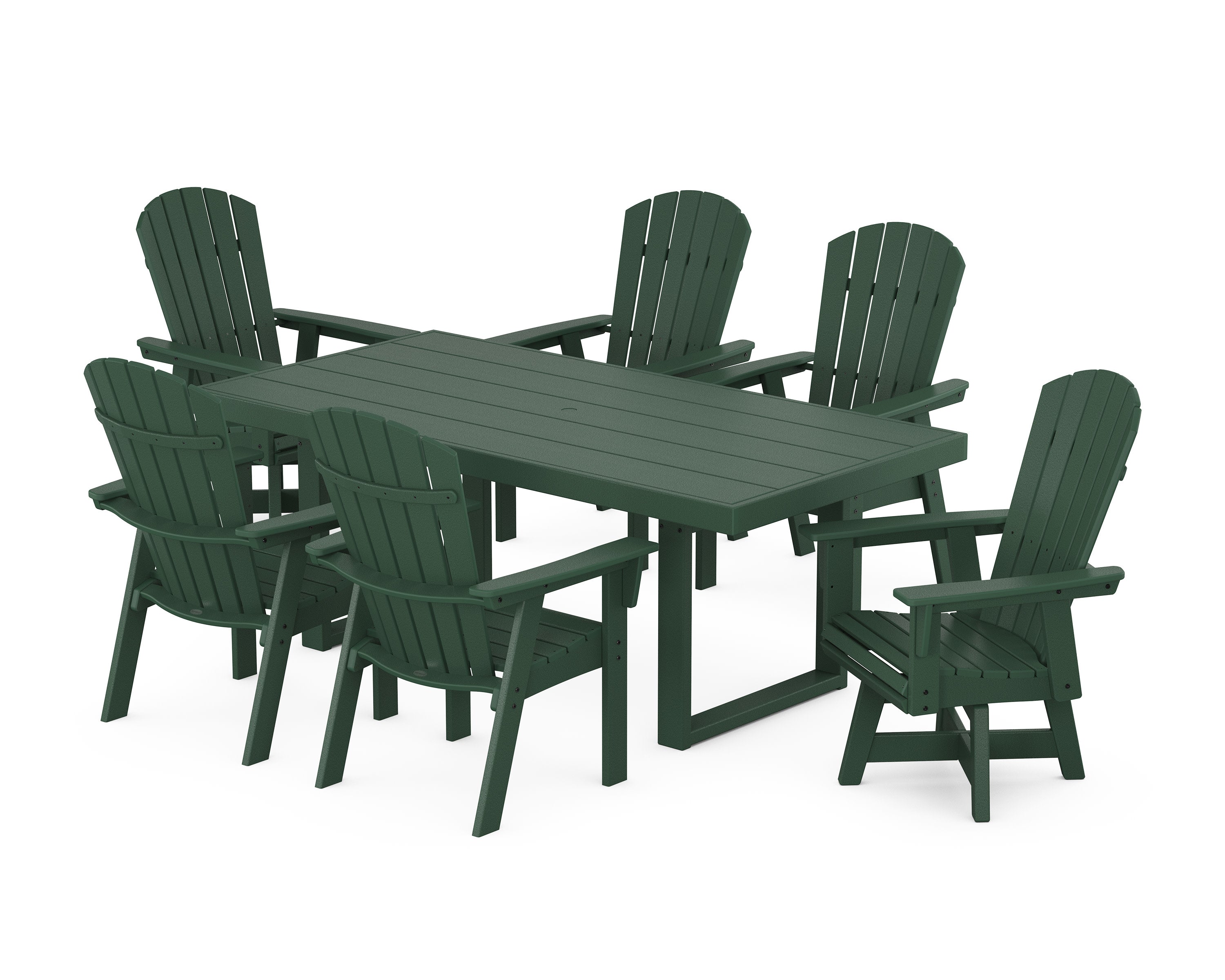 Nautical Curveback Adirondack Swivel Chair 7-Piece Dining Set in Green