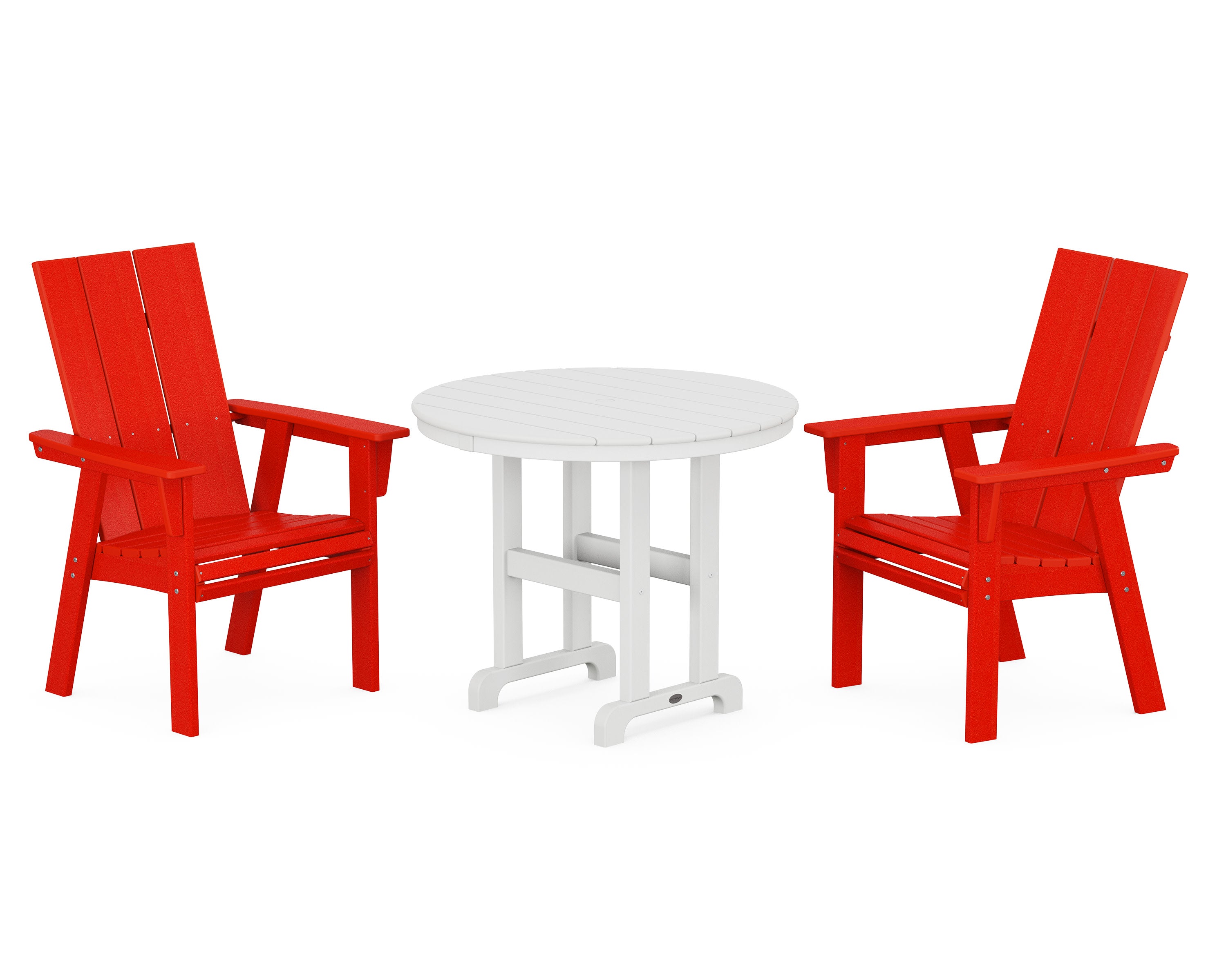 Modern Adirondack 3-Piece Round Dining Set in Sunset Red / White