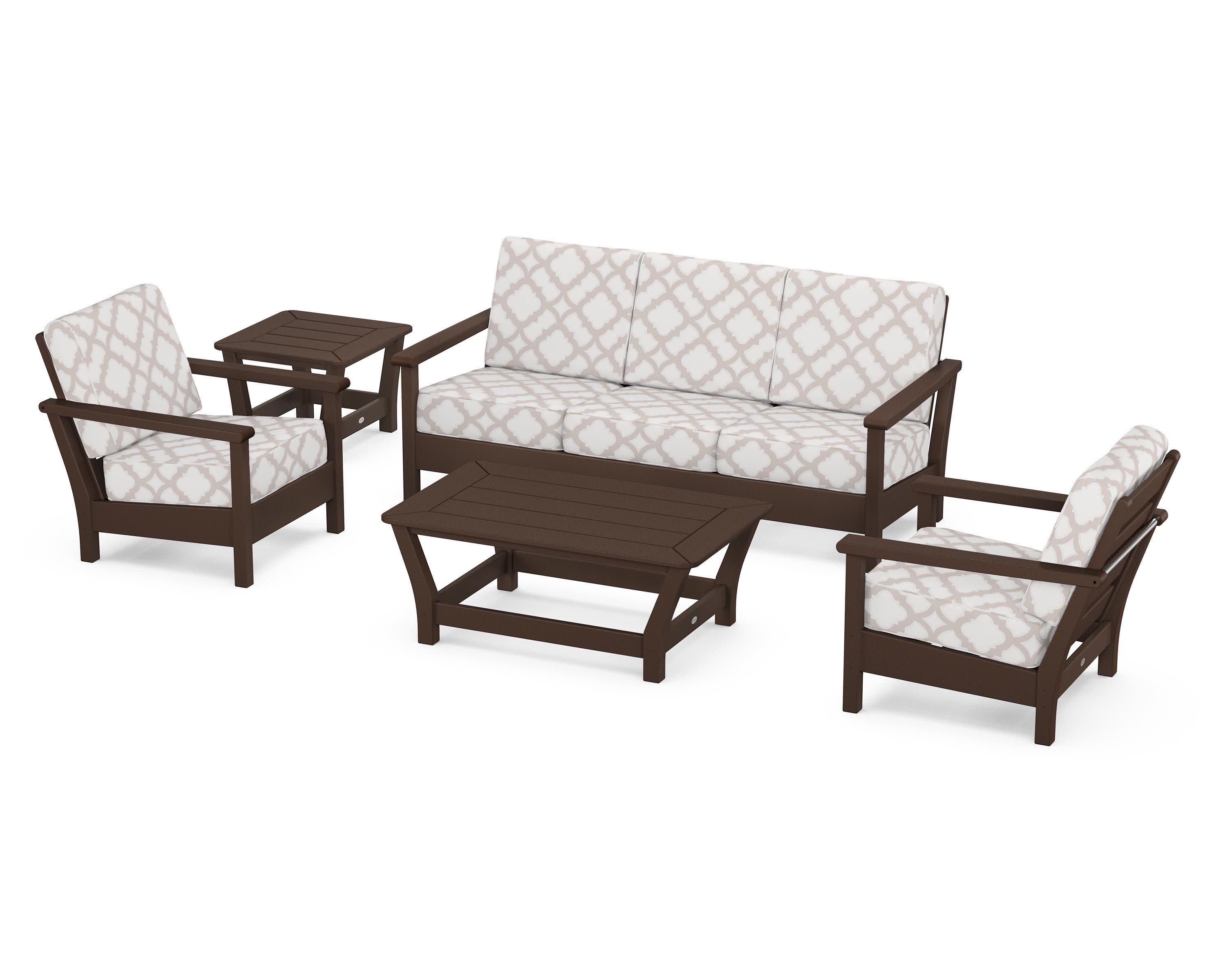 Harbour 5-Piece Deep Seating Set in Mahogany / Trellis Dune Burlap