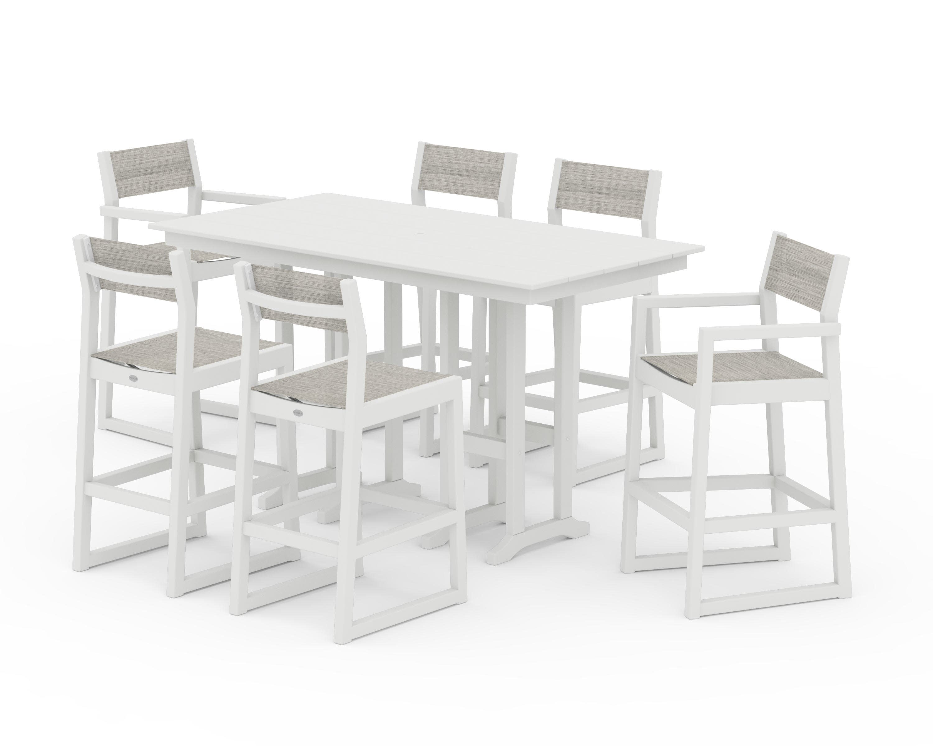EDGE Sling 7-Piece Farmhouse Bar Set in Vintage White / Birch Sling
