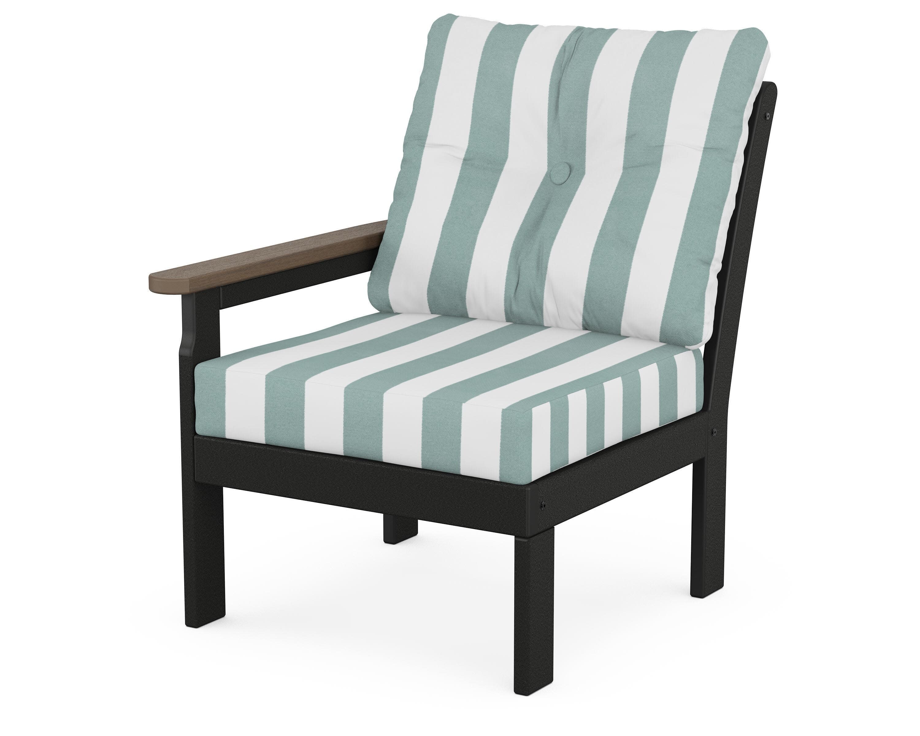Vineyard Modular Left Arm Chair in Black / Kona / Cabana Stripe Glacier Spa