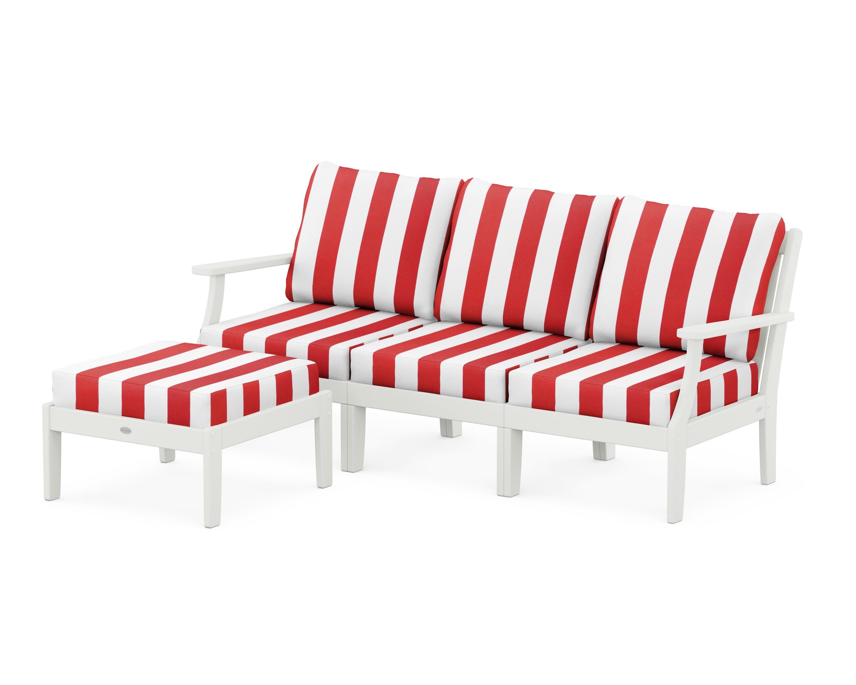Braxton Modular 4-Piece Deep Seating Set with Ottoman in Vintage White / Cabana Stripe Crimson