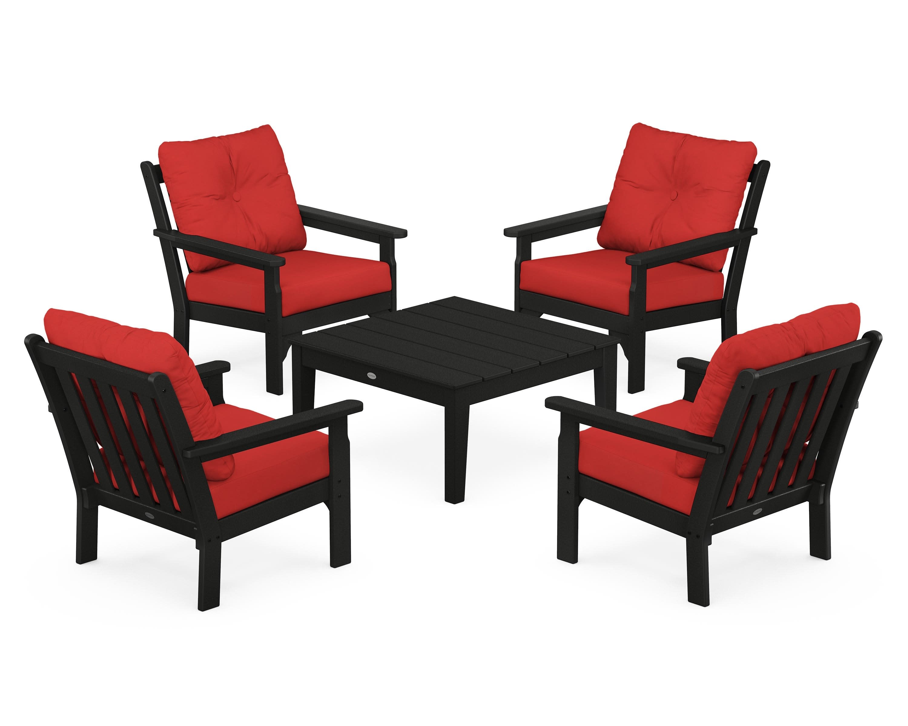 Vineyard 5-Piece Deep Seating Conversation Set in Black / Crimson Linen