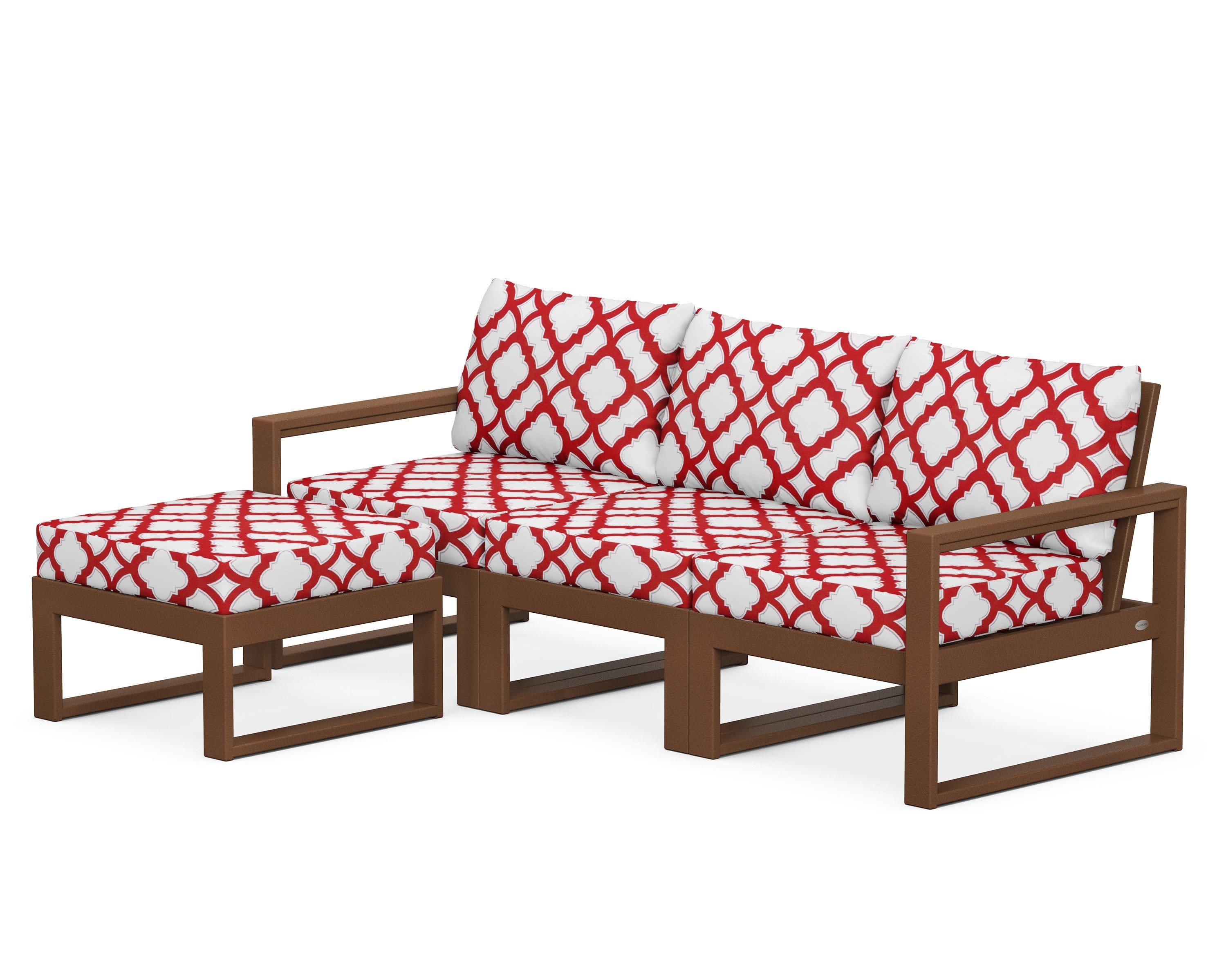 EDGE 4-Piece Modular Deep Seating Set with Ottoman in Teak / Trellis Crimson