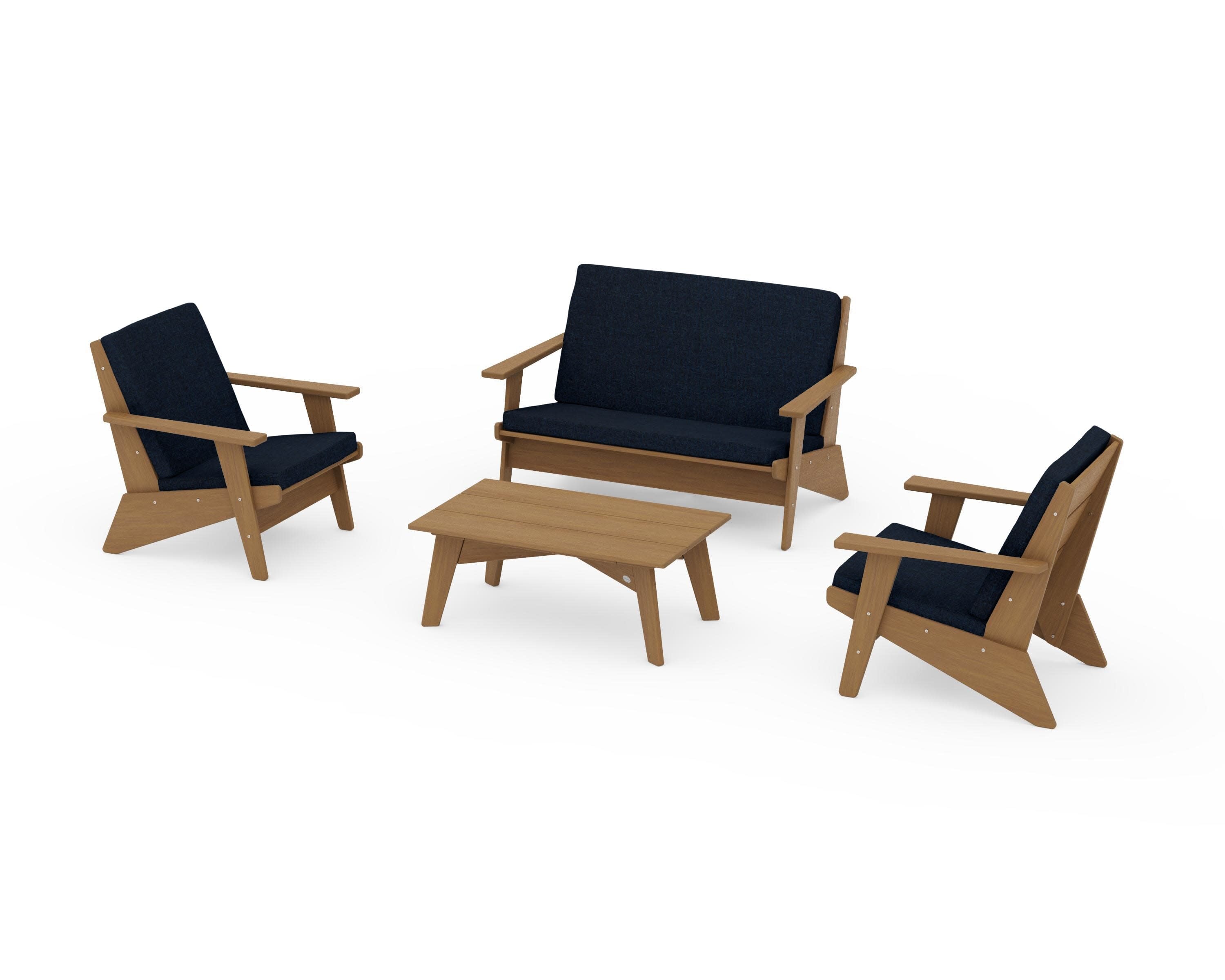 Riviera Modern Lounge 4-Piece Set in Natural / Marine Indigo