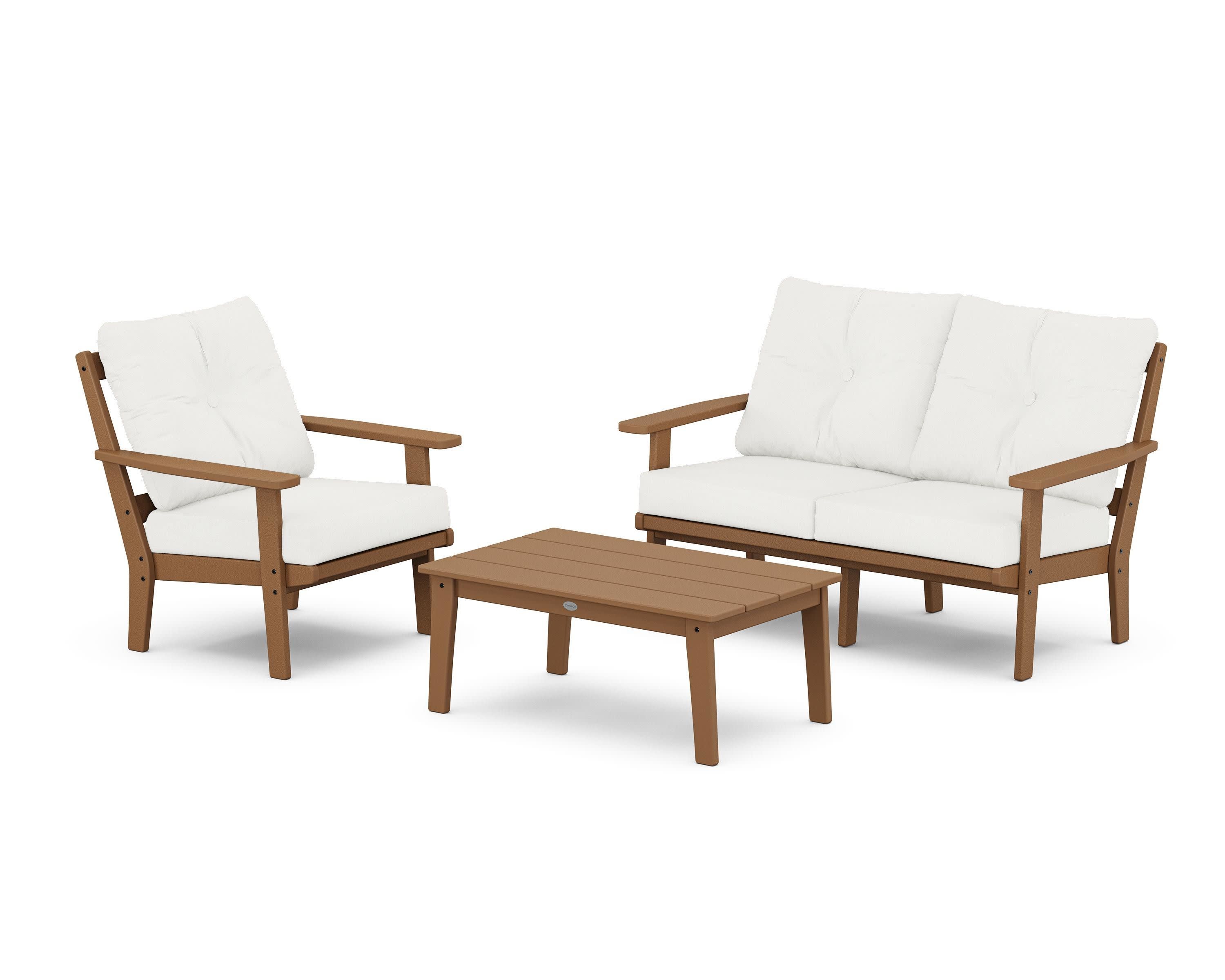 Oxford 3-Piece Deep Seating Set with Loveseat in Teak / Natural Linen