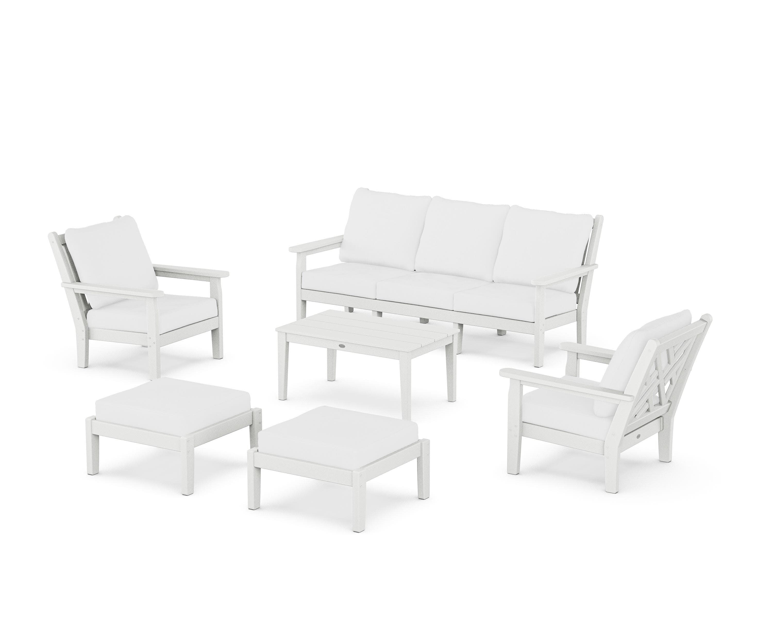 Chippendale 6-Piece Lounge Sofa Set in White / Natural