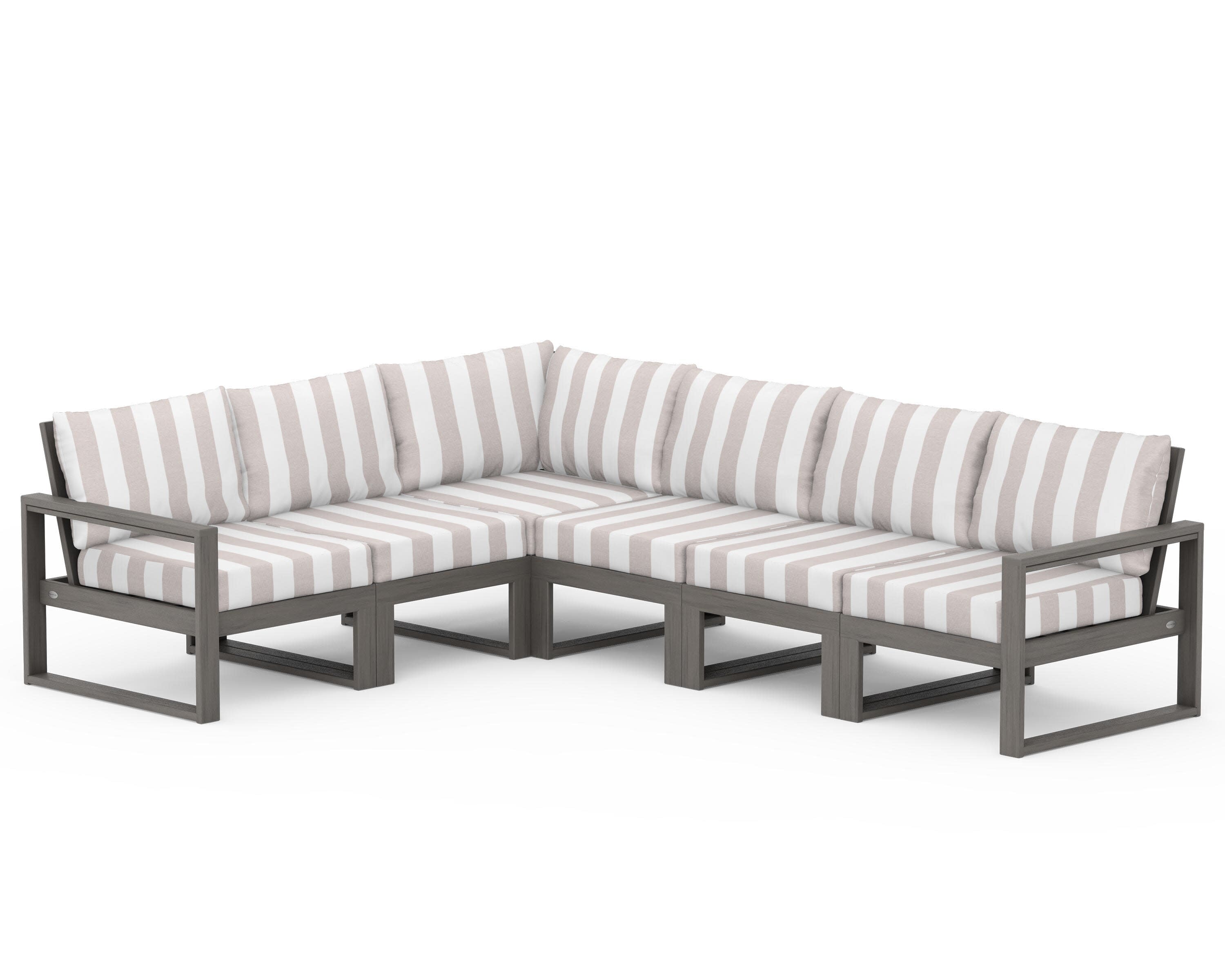 EDGE 6-Piece Modular Deep Seating Set in Driftwood / Cabana Stripe Dune Burlap