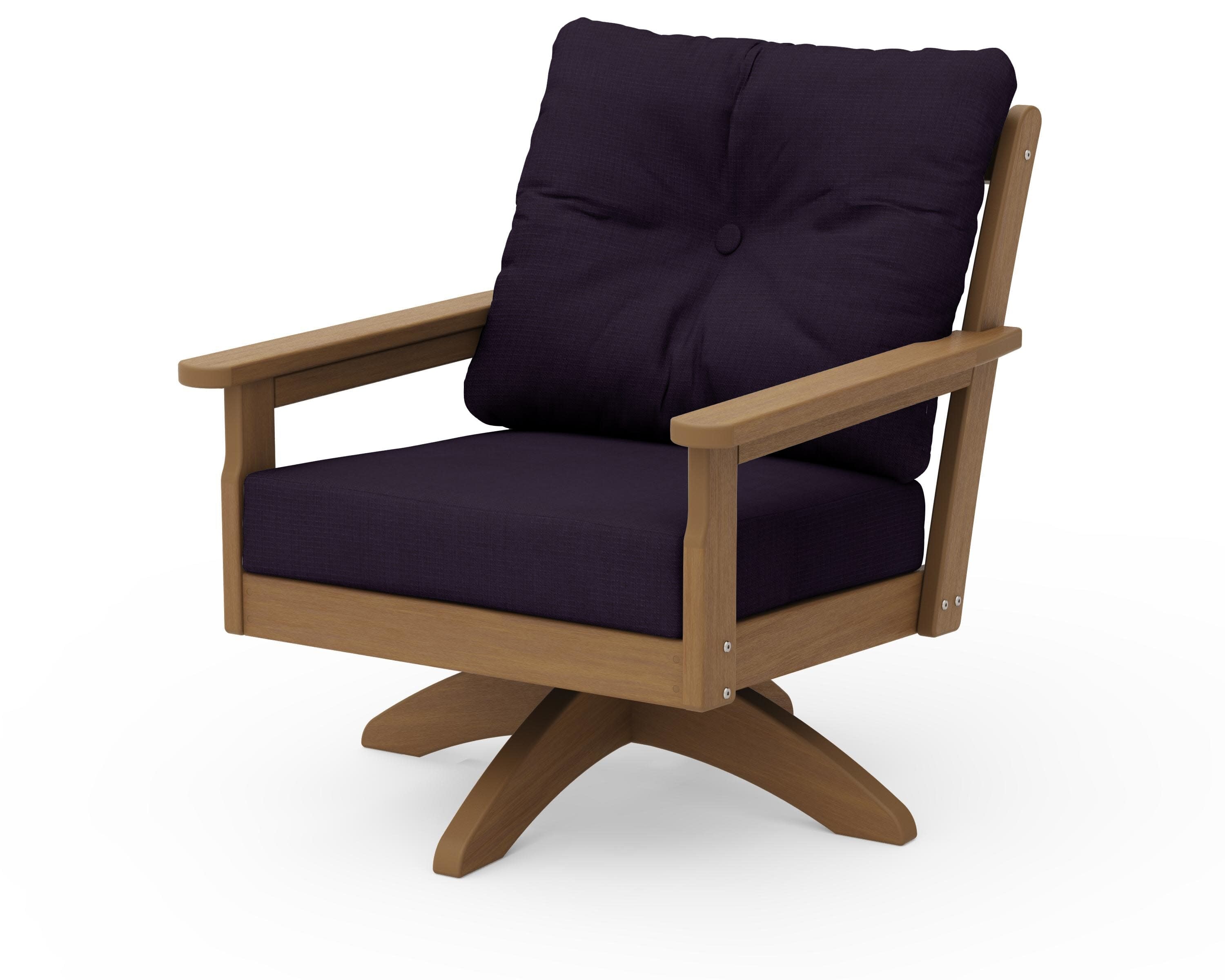 Vineyard Deep Seating Swivel Chair in Natural / Navy Linen
