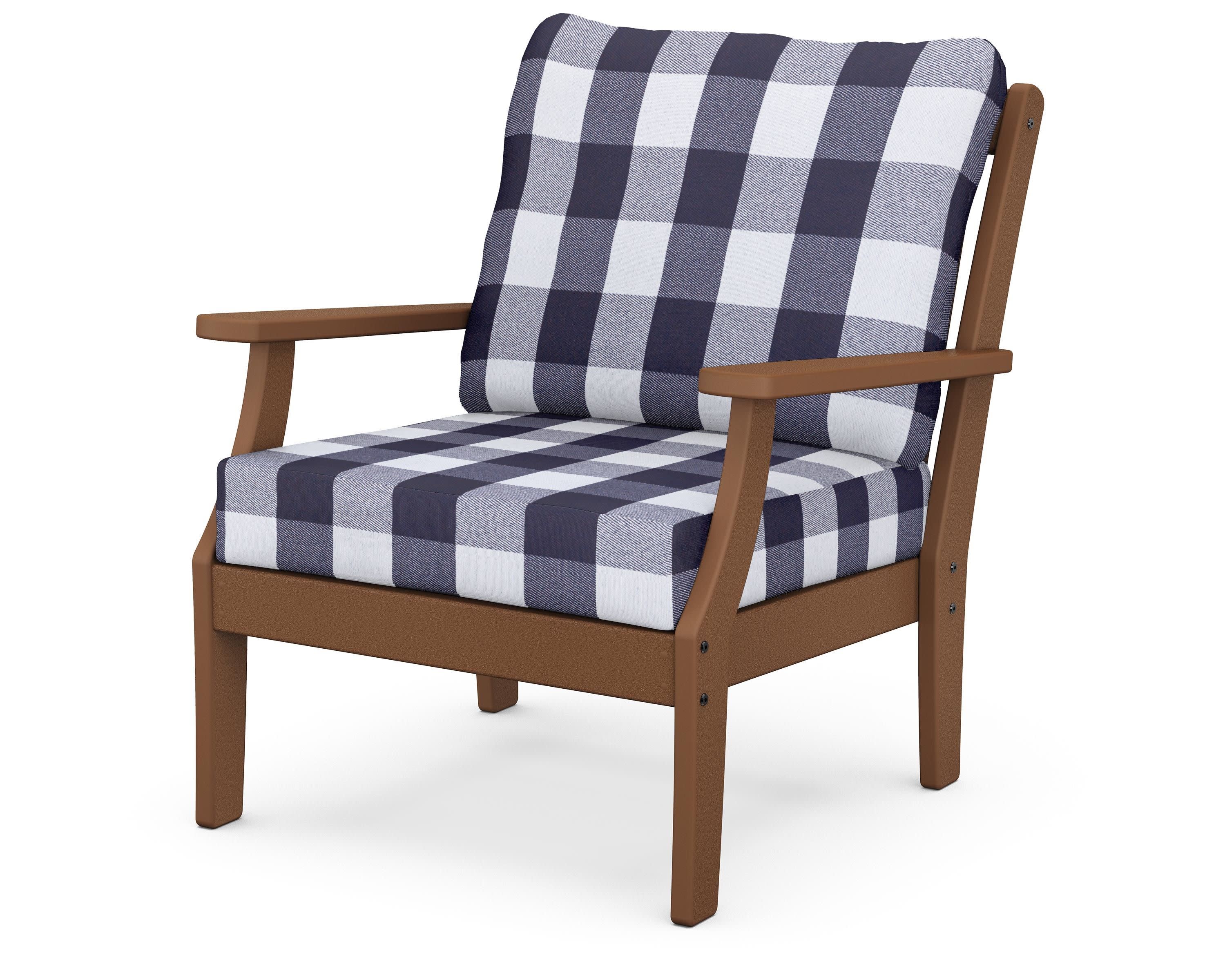 Braxton Deep Seating Chair in Teak / Buffalo Plaid Navy