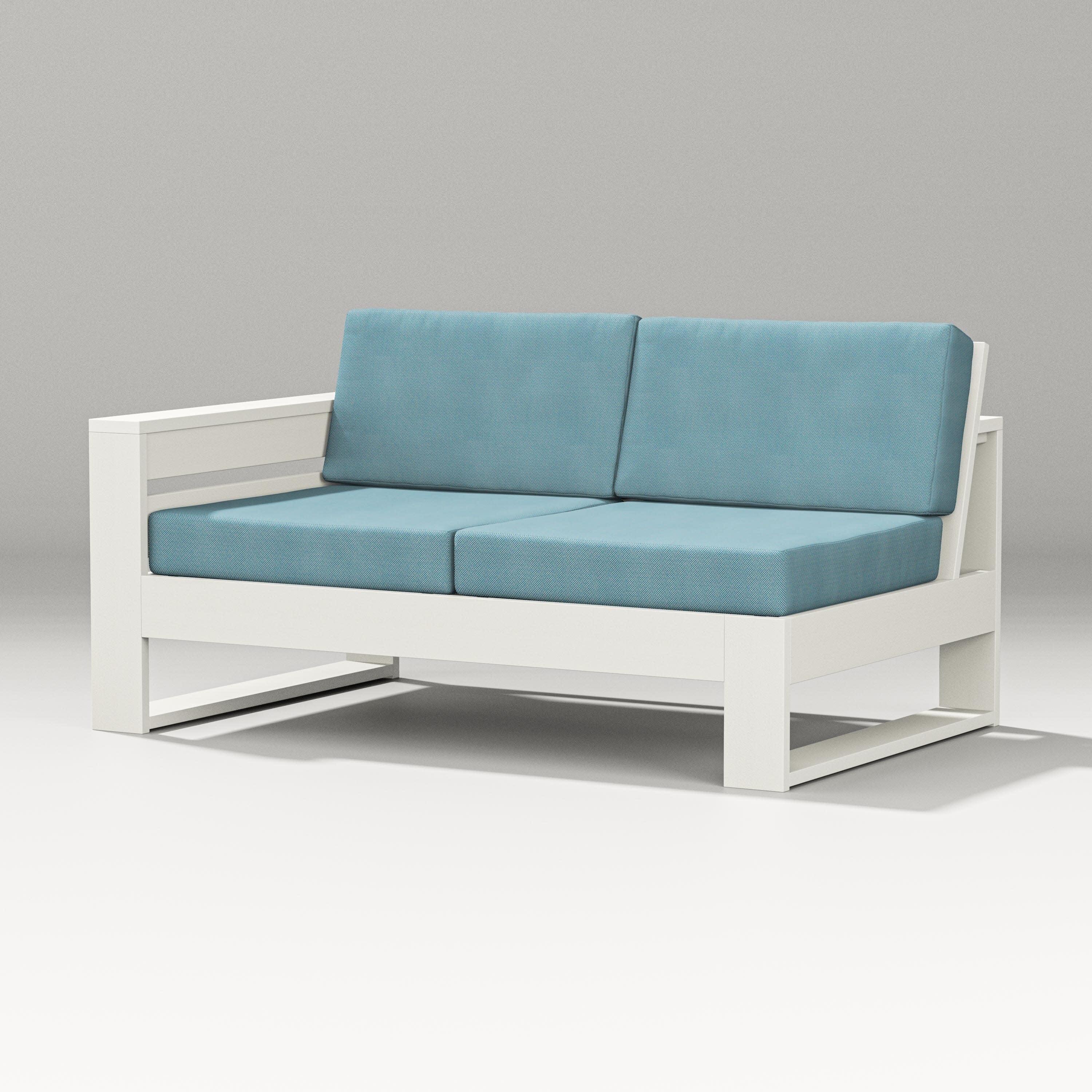 Latitude Modular Left Arm Loveseat in Vintage White / Lattice Sky Blue