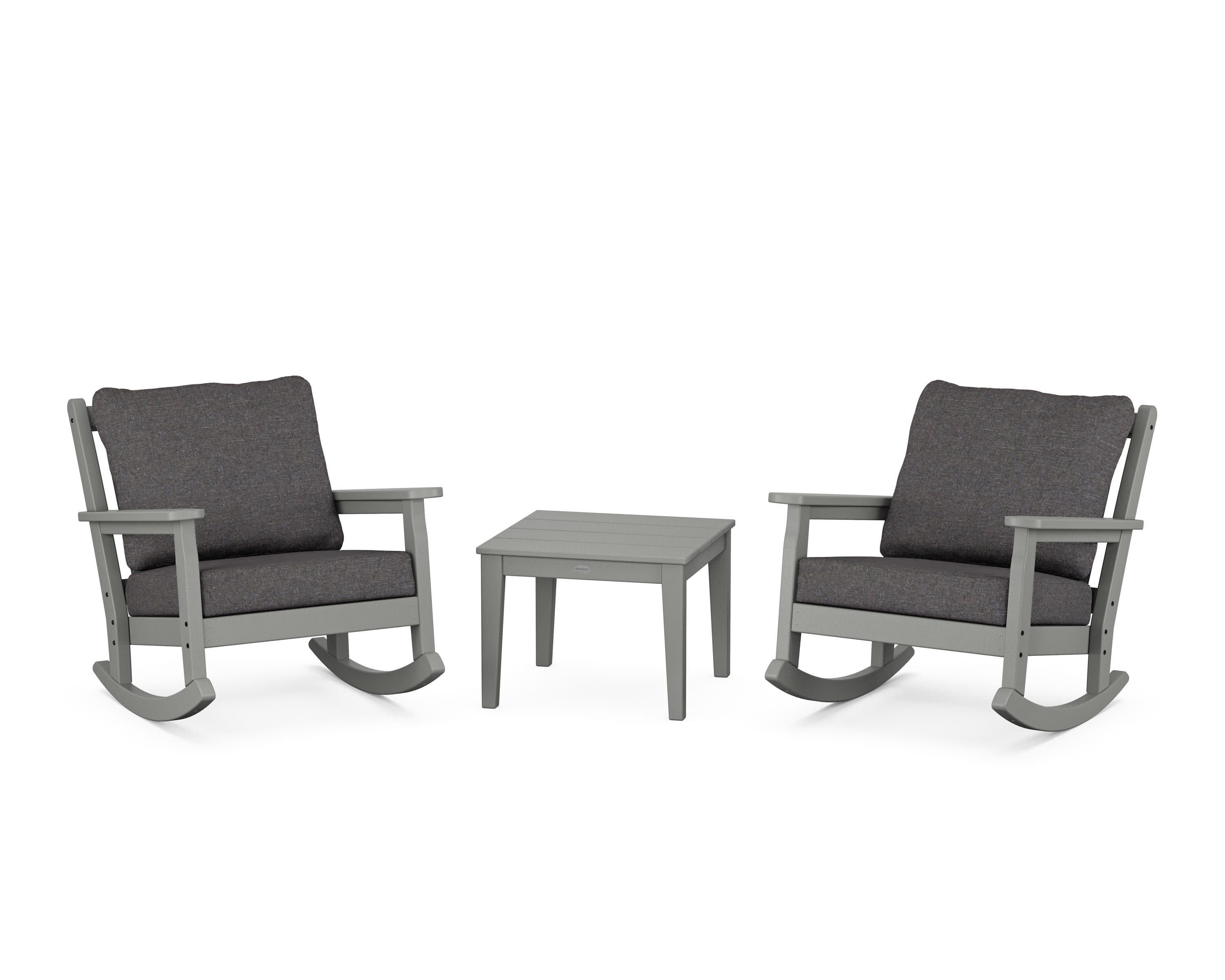 Chippendale 3-Piece Deep Seating Rocker Set in Slate Grey / Ash Charcoal