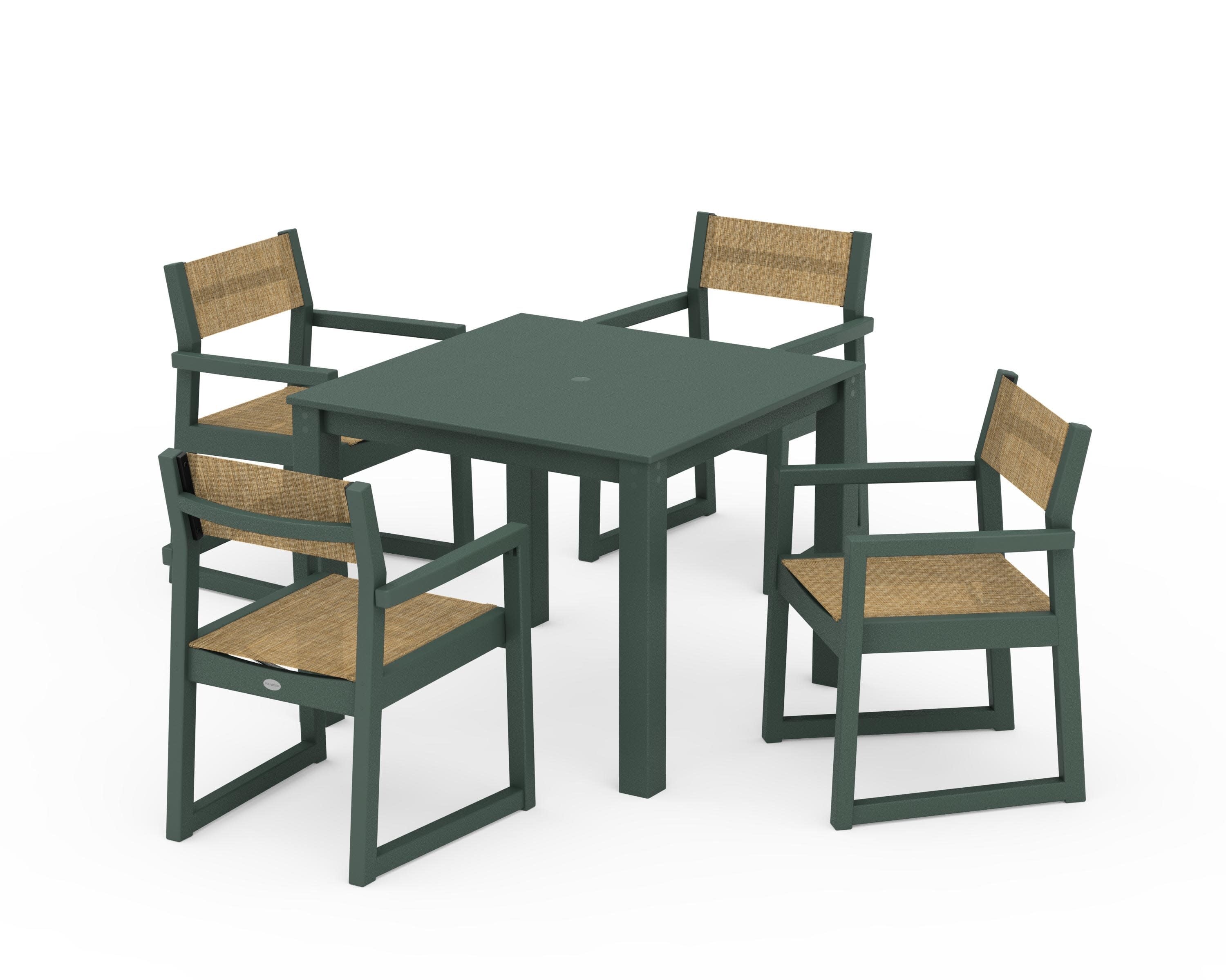EDGE Sling Arm Chair 5-Piece Parsons Dining Set in Green / Burlap Sling