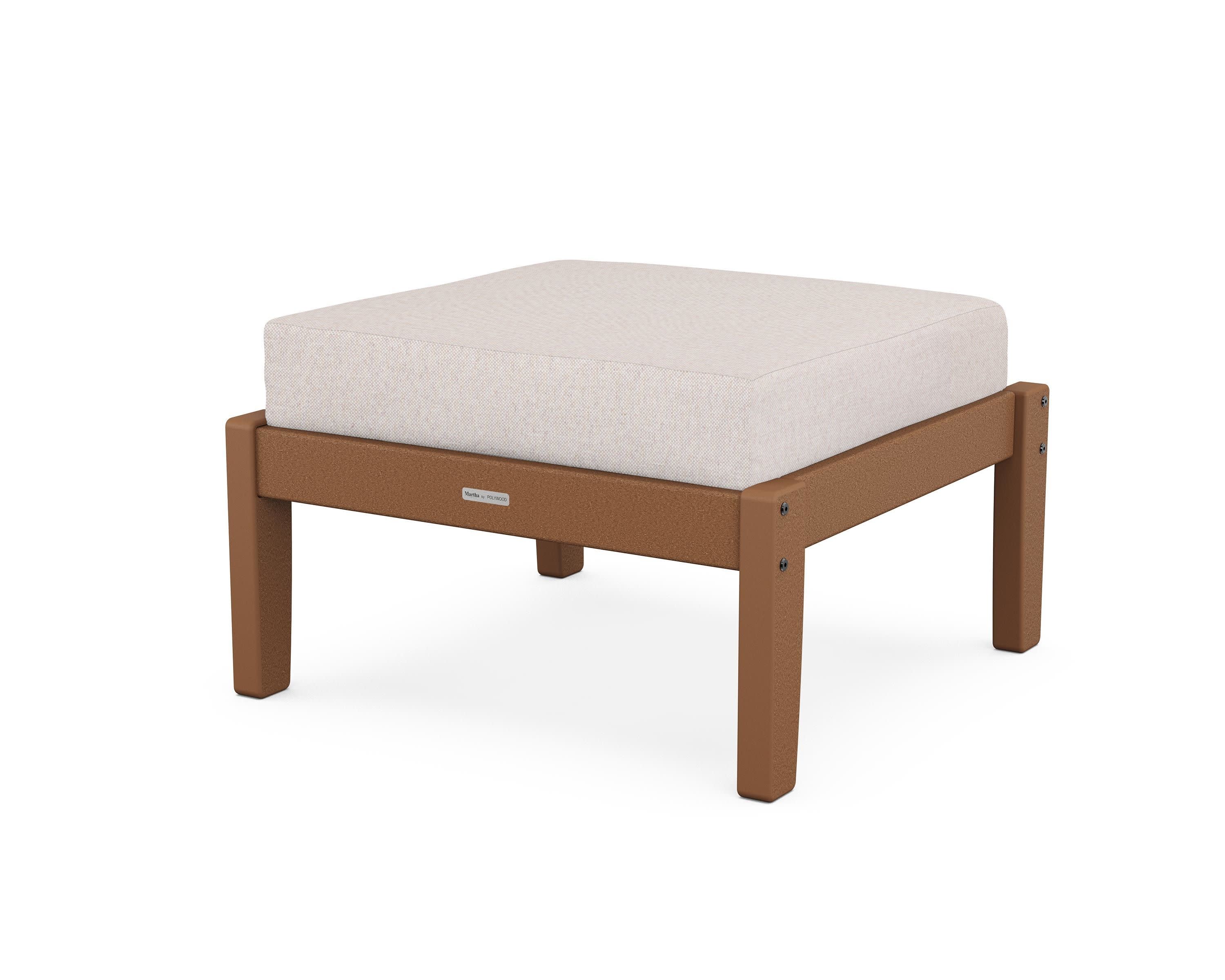 Chinoiserie Deep Seating Ottoman in Teak / Dune Burlap