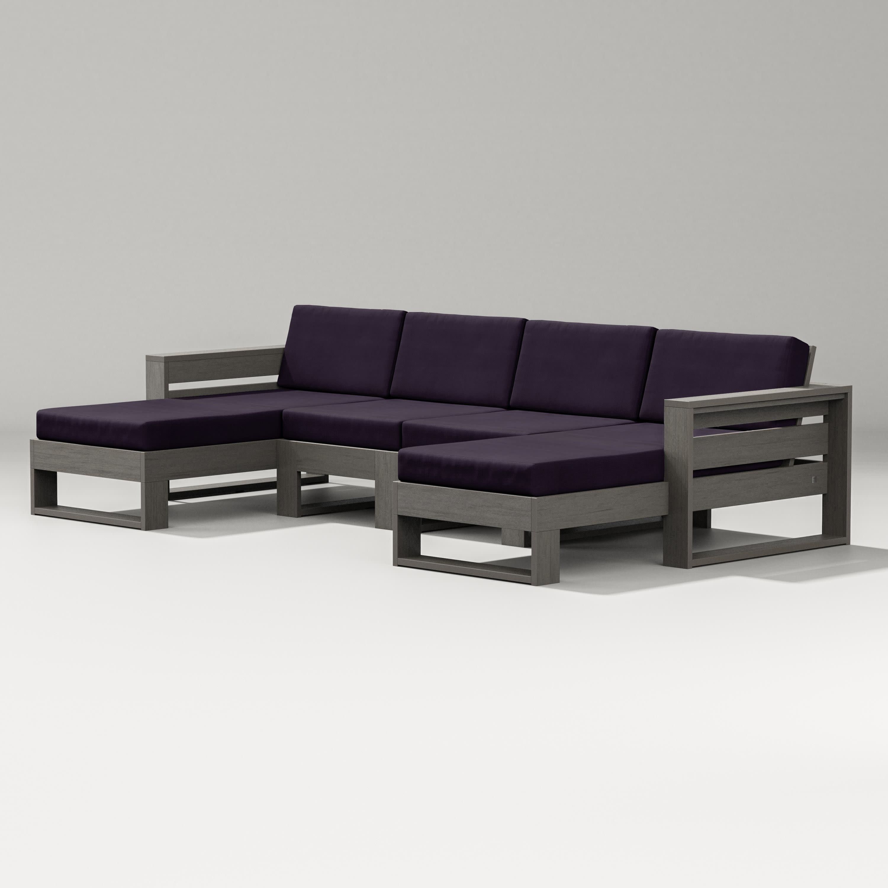 Latitude Double Chaise Sectional in Driftwood / Navy Linen