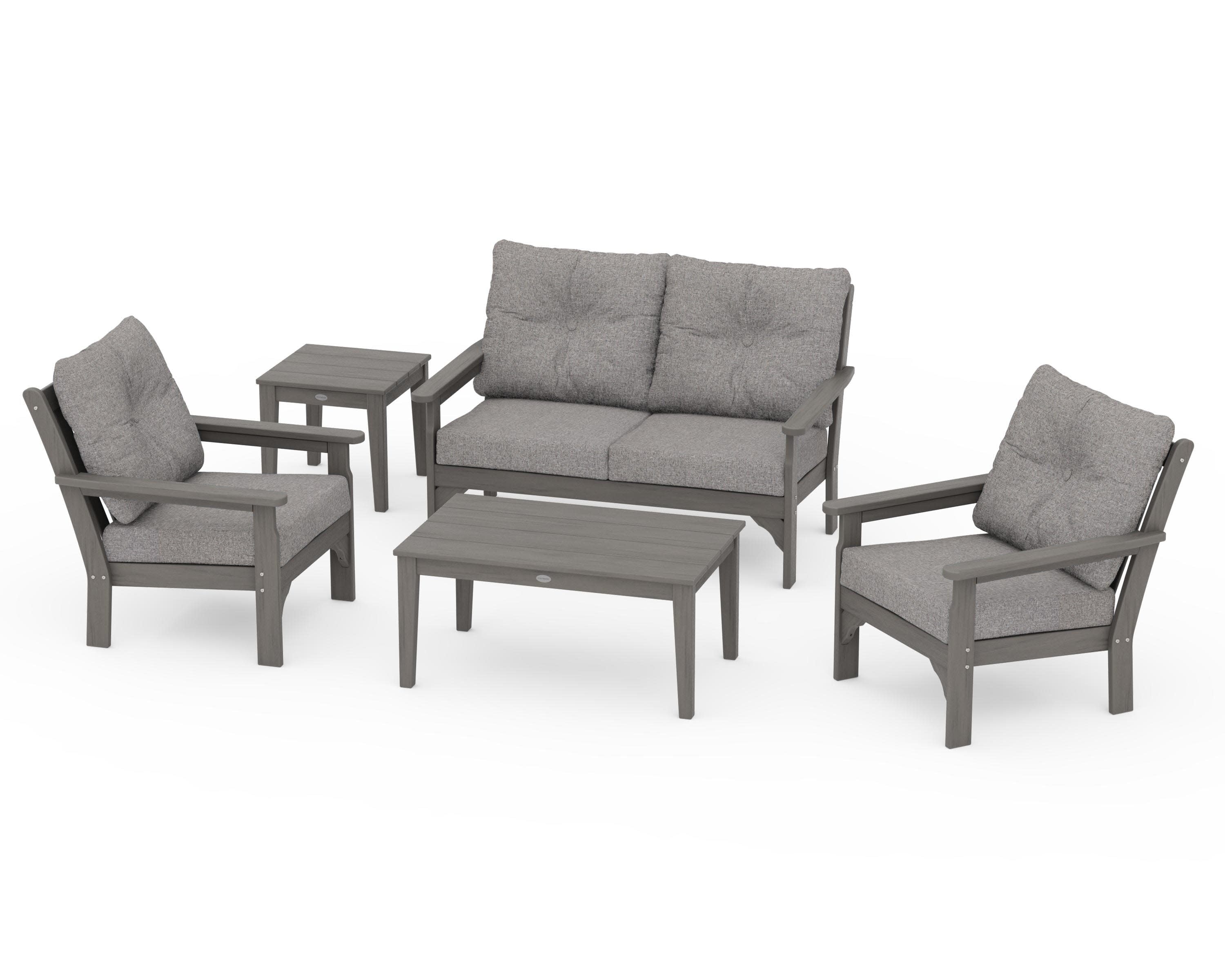 Vineyard 5-Piece Deep Seating Set in Driftwood / Grey Mist