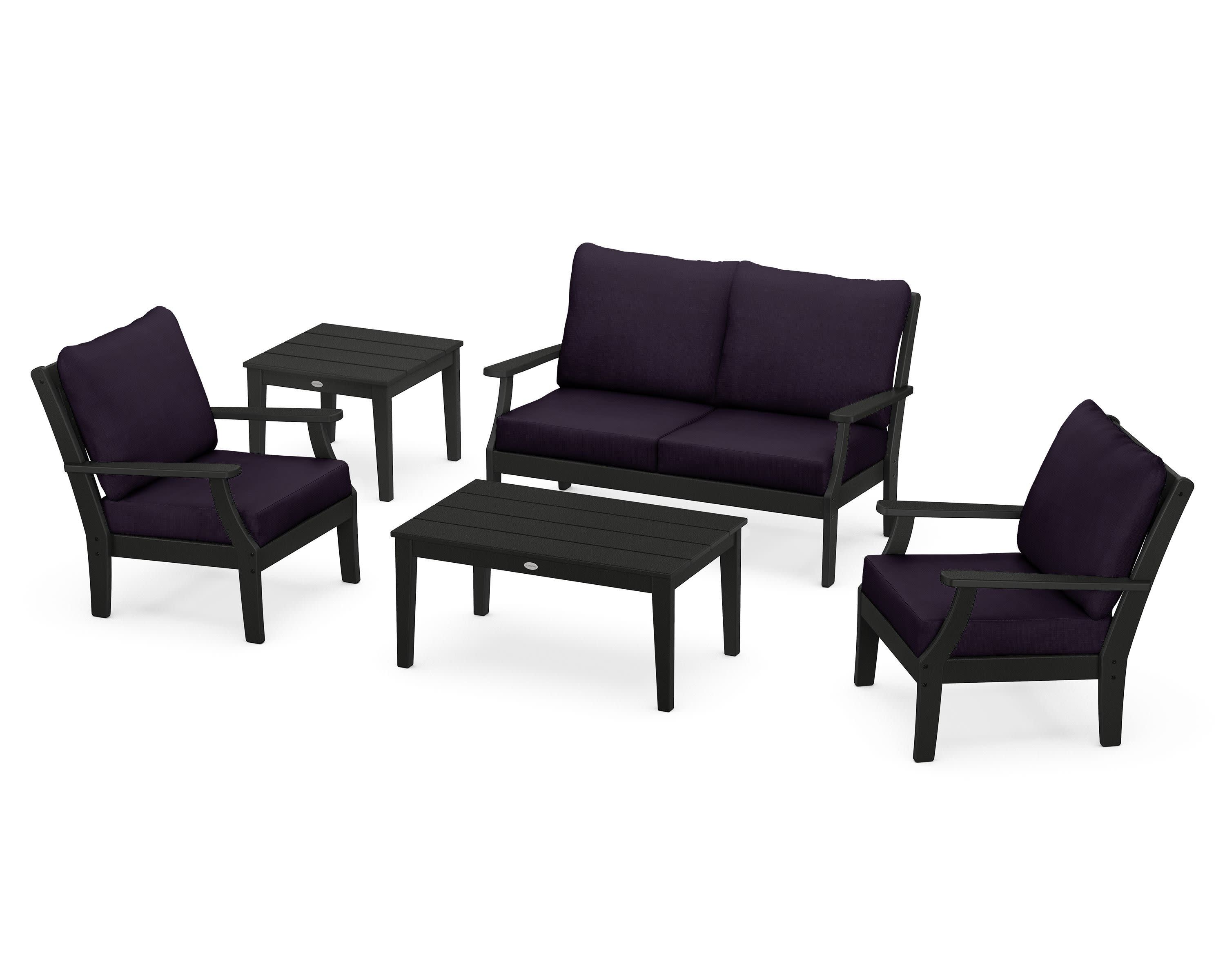Braxton 5-Piece Deep Seating Set in Black / Navy Linen