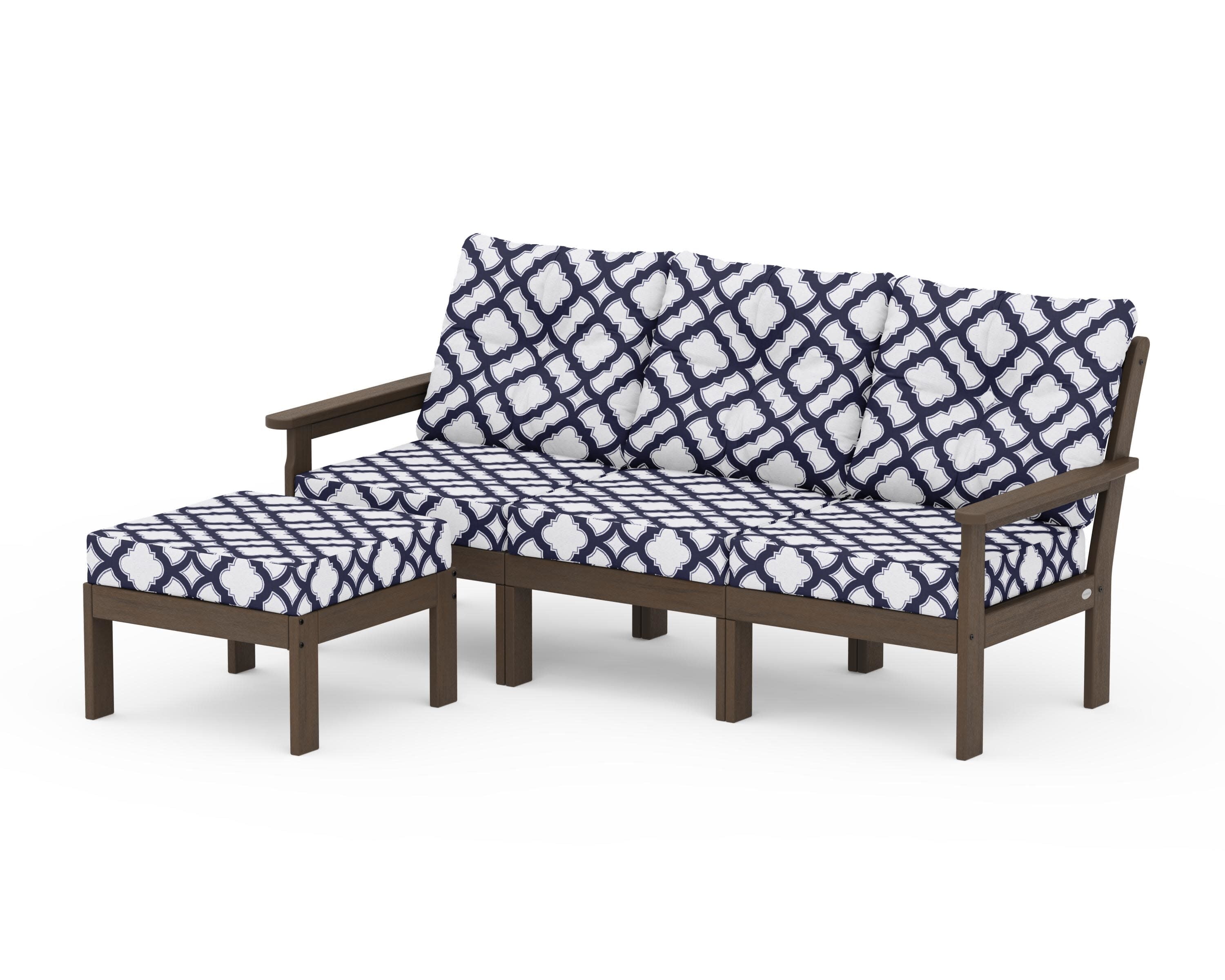 Vineyard 4-Piece Sectional with Ottoman in Kona / Trellis Navy