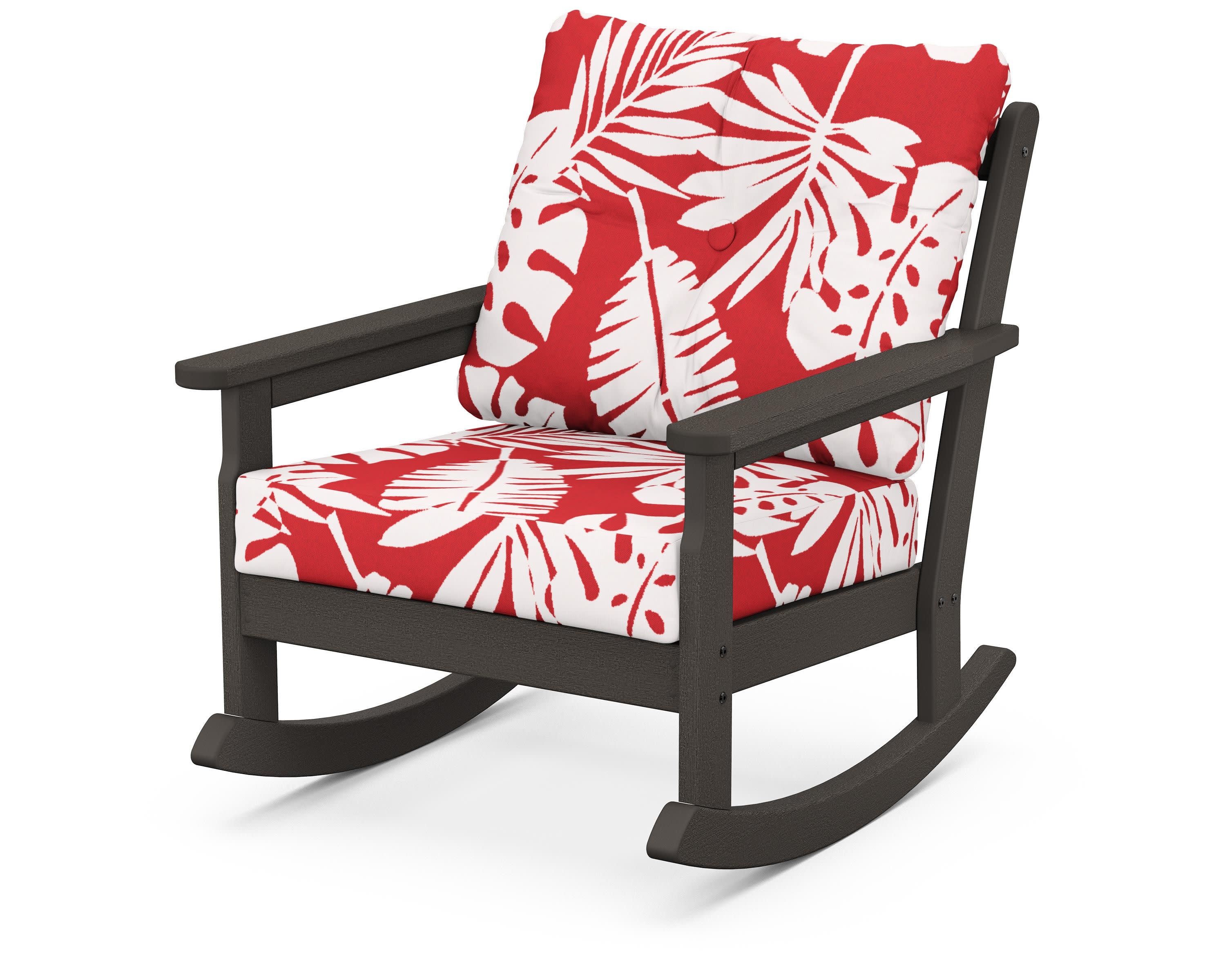 Vineyard Deep Seating Rocking Chair in Vintage Coffee / Leaf Crimson