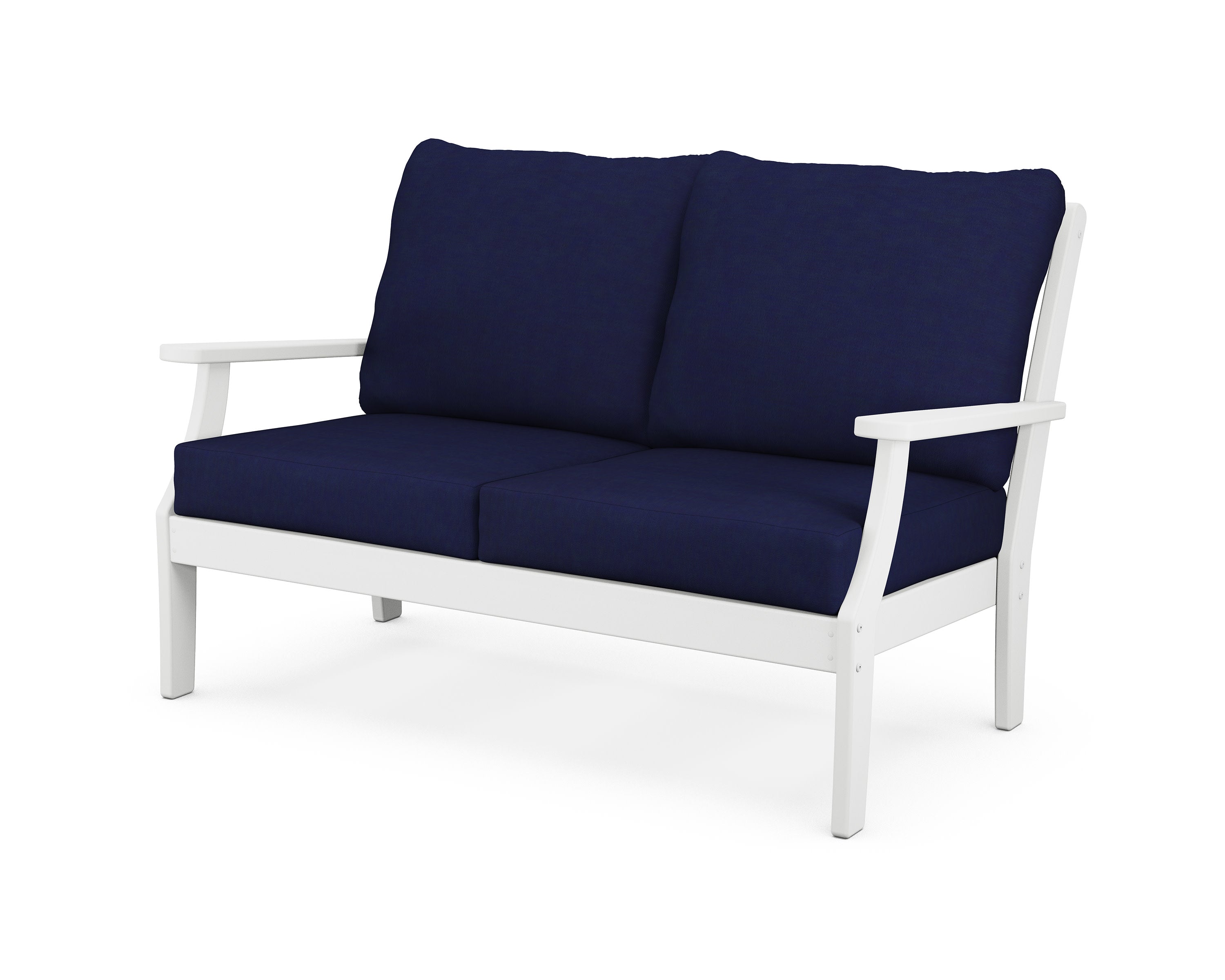 Braxton Deep Seating Loveseat in White / Navy