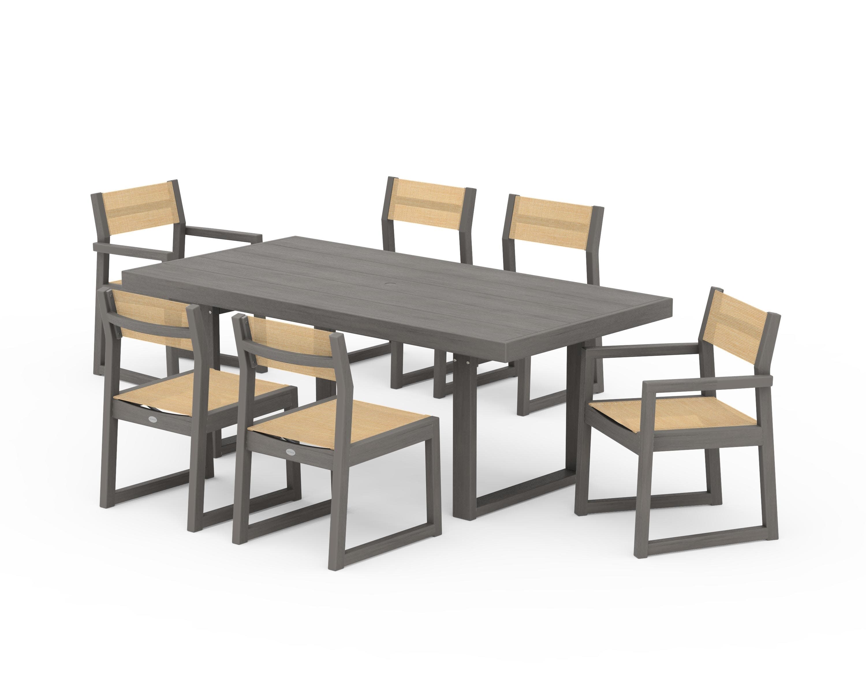 EDGE Sling 7-Piece Dining Set in Driftwood / Dupioni Apricot Sling