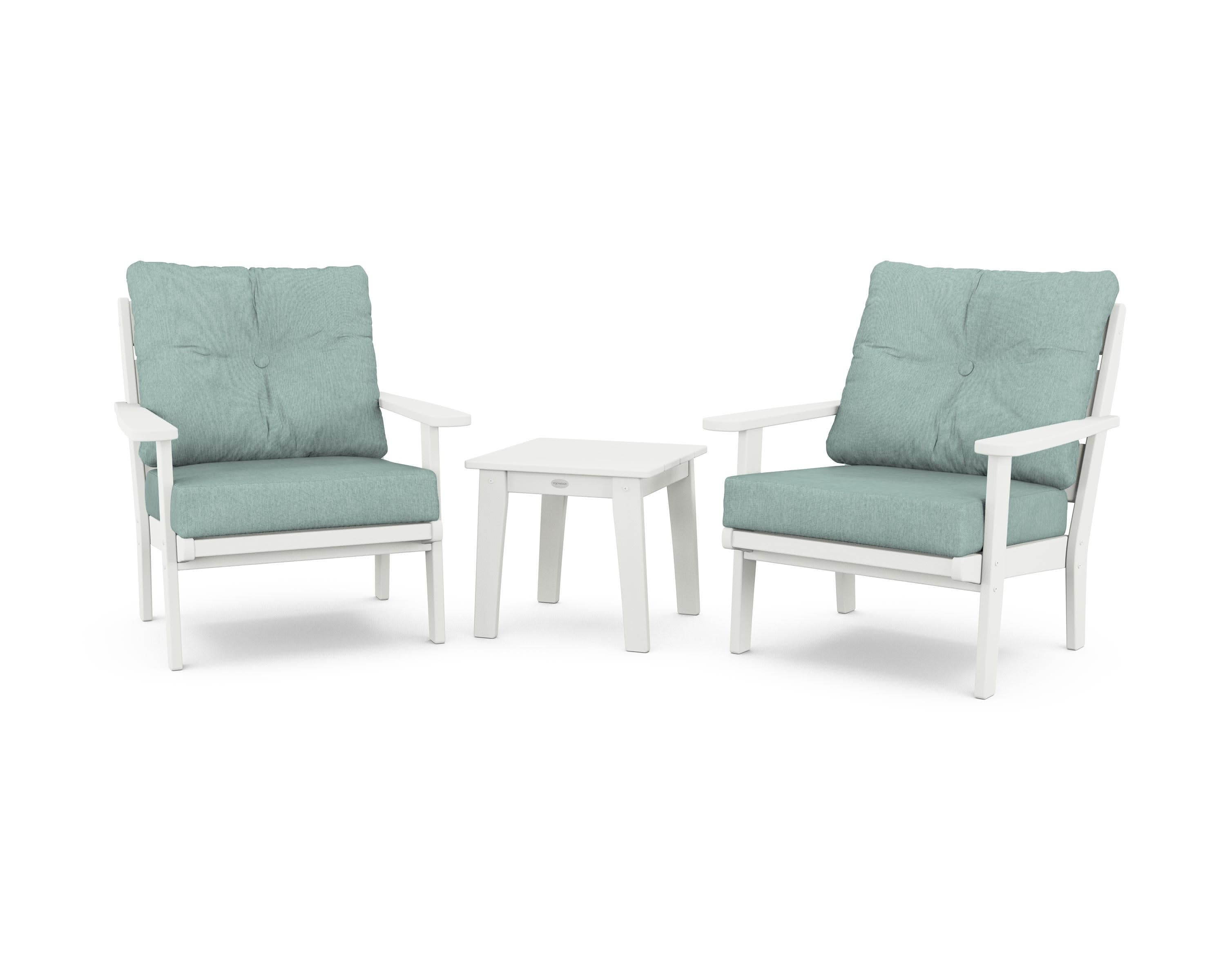 Lakeside 3-Piece Deep Seating Chair Set in Vintage White / Glacier Spa