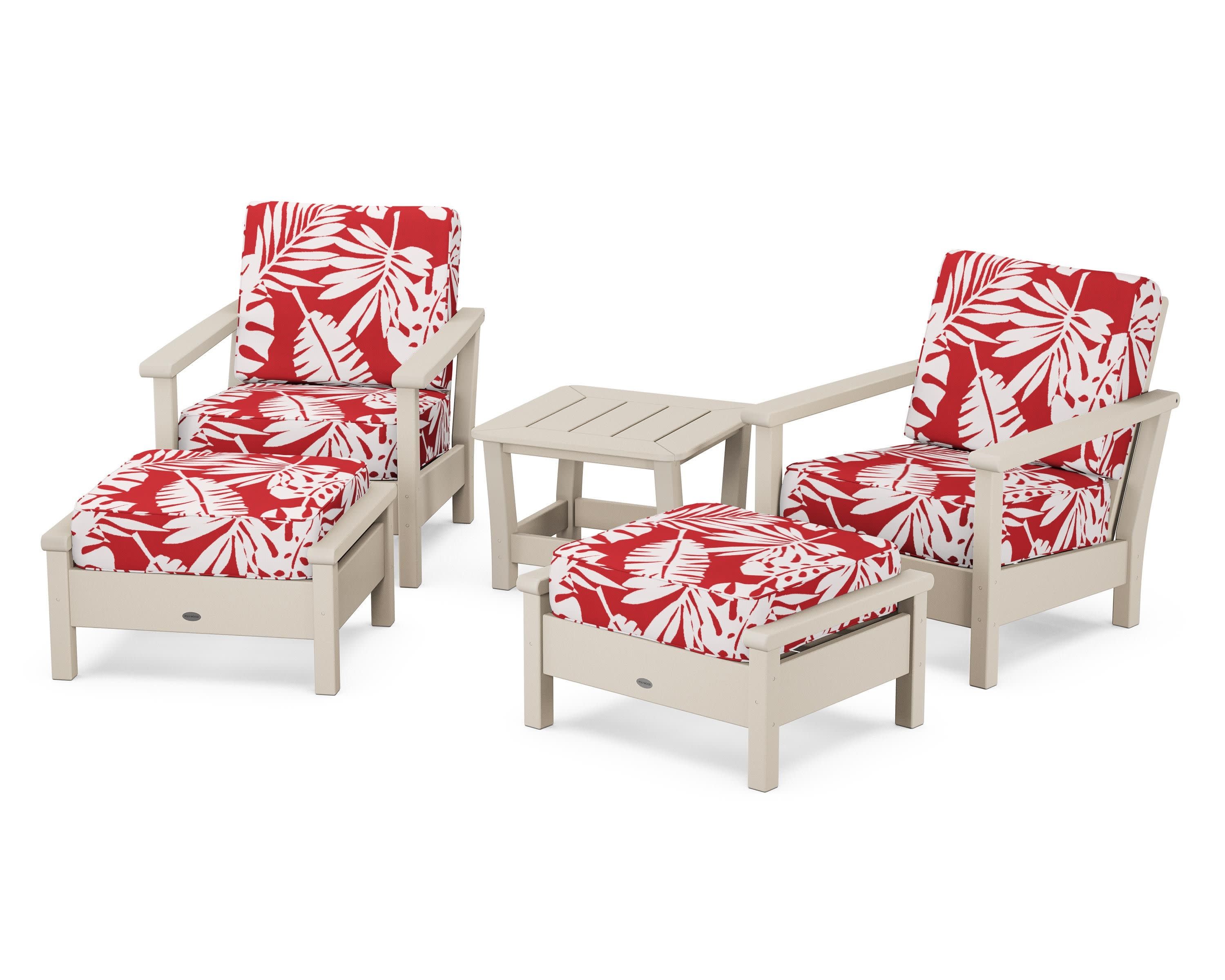 Harbour 5-Piece Deep Seating Chair Set in Sand / Leaf Crimson