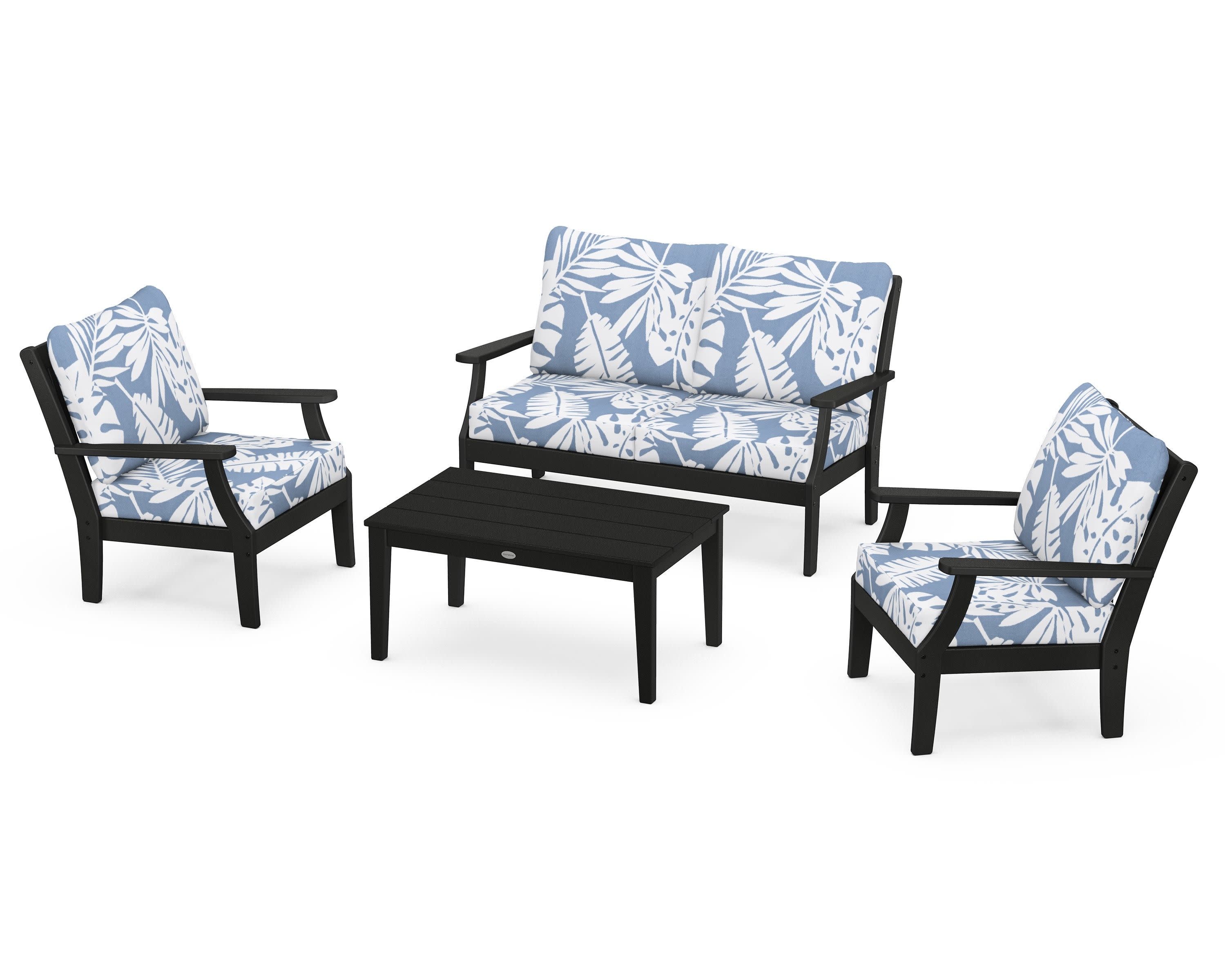 Braxton 4-Piece Deep Seating Chair Set in Black / Leaf Sky Blue