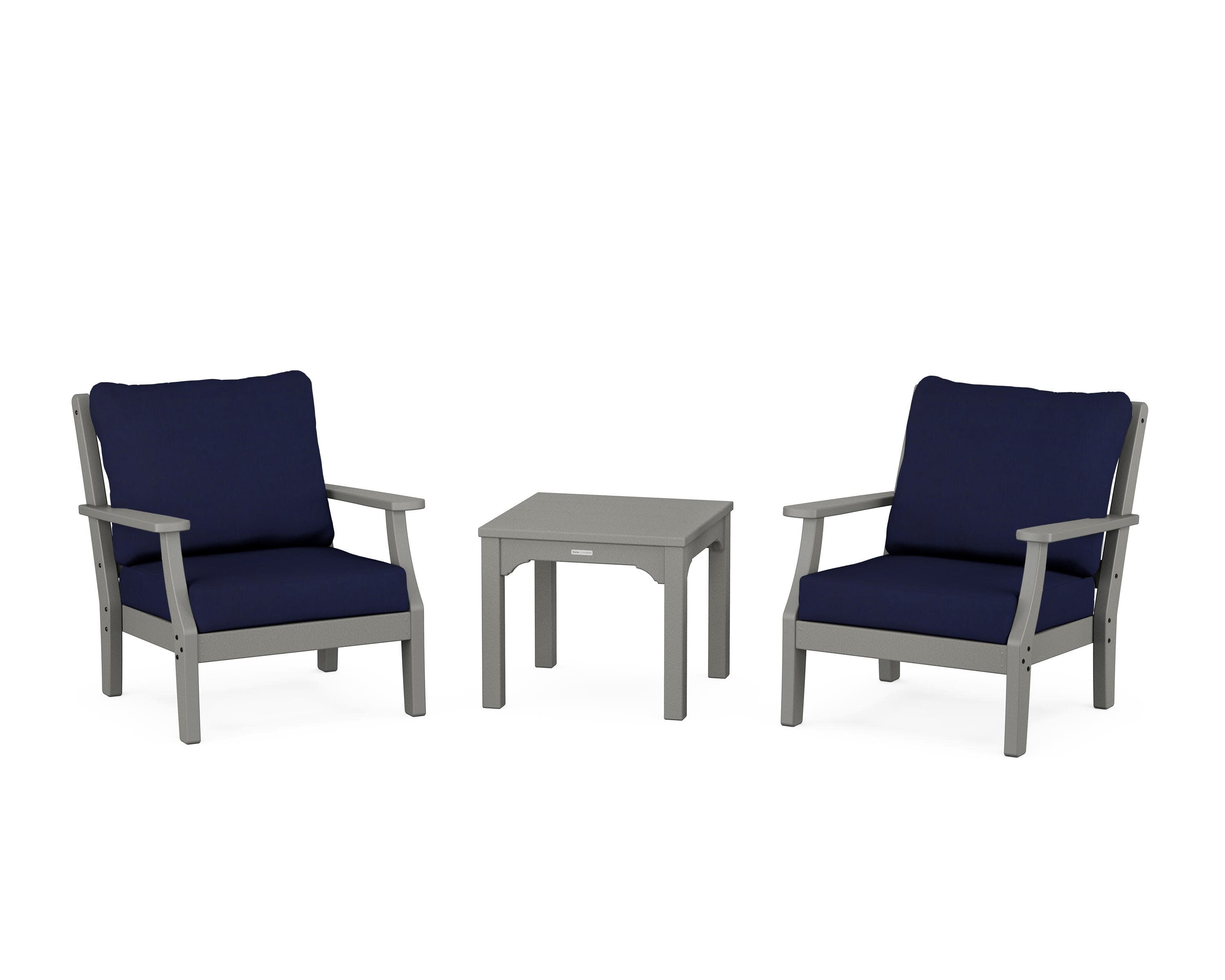 Chinoiserie 3-Piece Deep Seating Set in Slate Grey / Navy